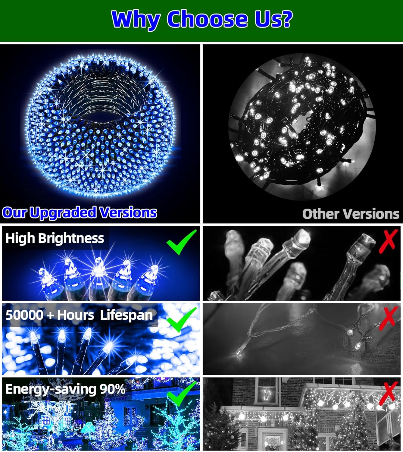 1500 LED 492ft Outdoor Christmas Lights Decorations, Green Wire LED String Lights with Timer Memory, Twinkle Lighs for Indoor Outdoor Party, Tree Wedding, Garden, Patio (Blue)