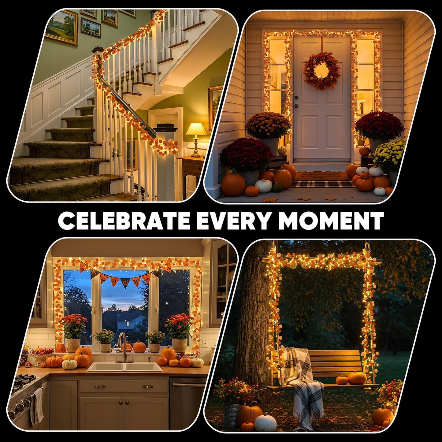 suddus Vine with Fairy Lights Battery Operated, 33ft 100 LED Eucalyptus Leaf String Lights with Remote, Dimmable Fall Garland with Lights for Bedroom Indoor Thanksgiving Christmas Decor (Warm White)