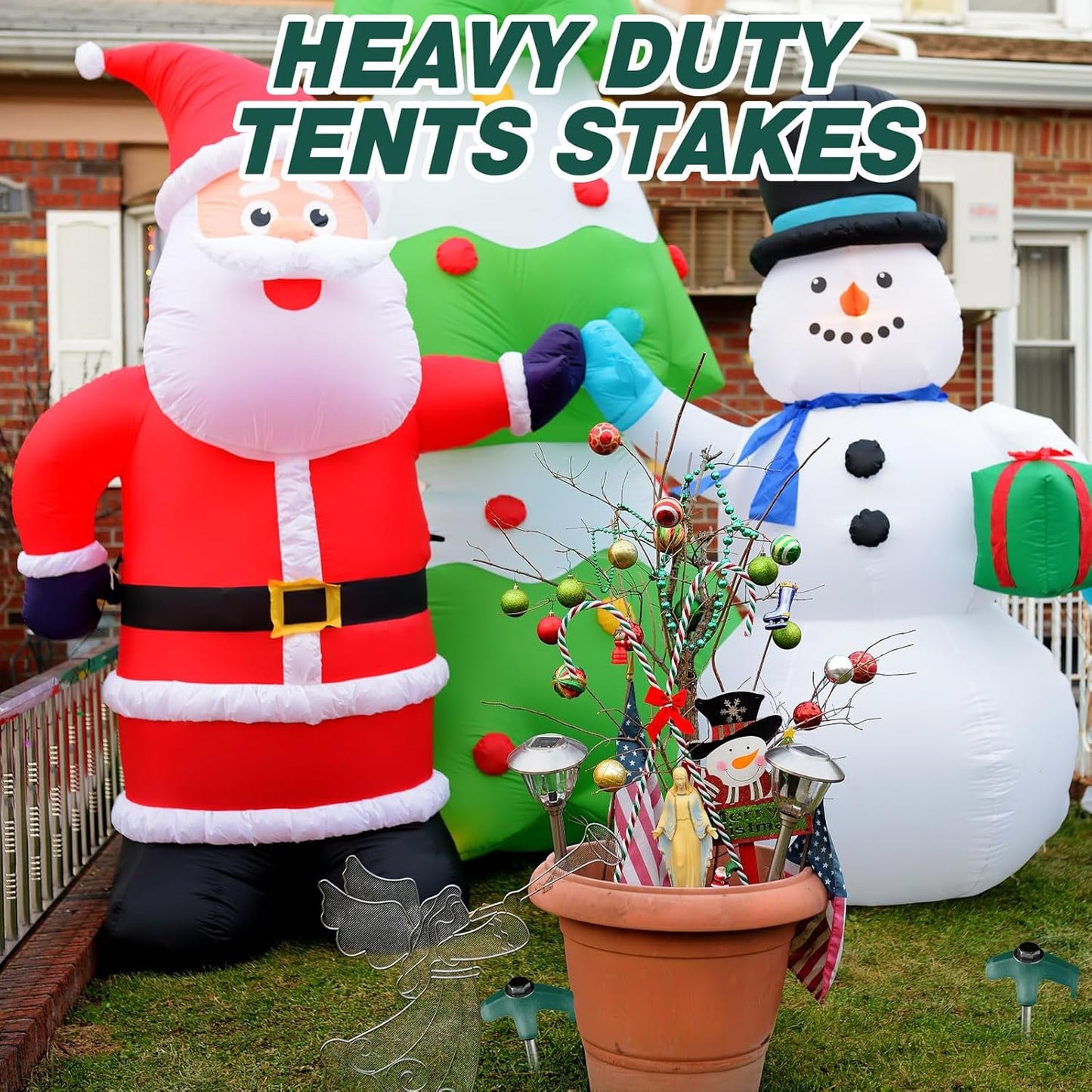 Hicarer 10 Pcs 20 Pcs 8'' Screw in Tent Stakes Heavy Duty Ground Metal Stakes for Inflatables with Hex Head Driver for Outdoor Camping Tent Inflatable Garden Decor (Dark Green)