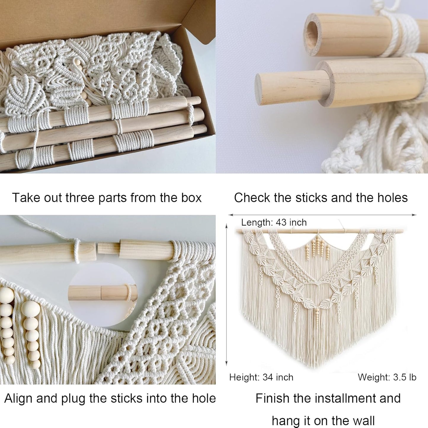 Achart Macrame Wall Hanging Large- Boho Wall Decor- large wall art- Wall Decor Living Room- Macrame Tapestry Boho Decor for Bedroom (Leaf &Wood Bead)