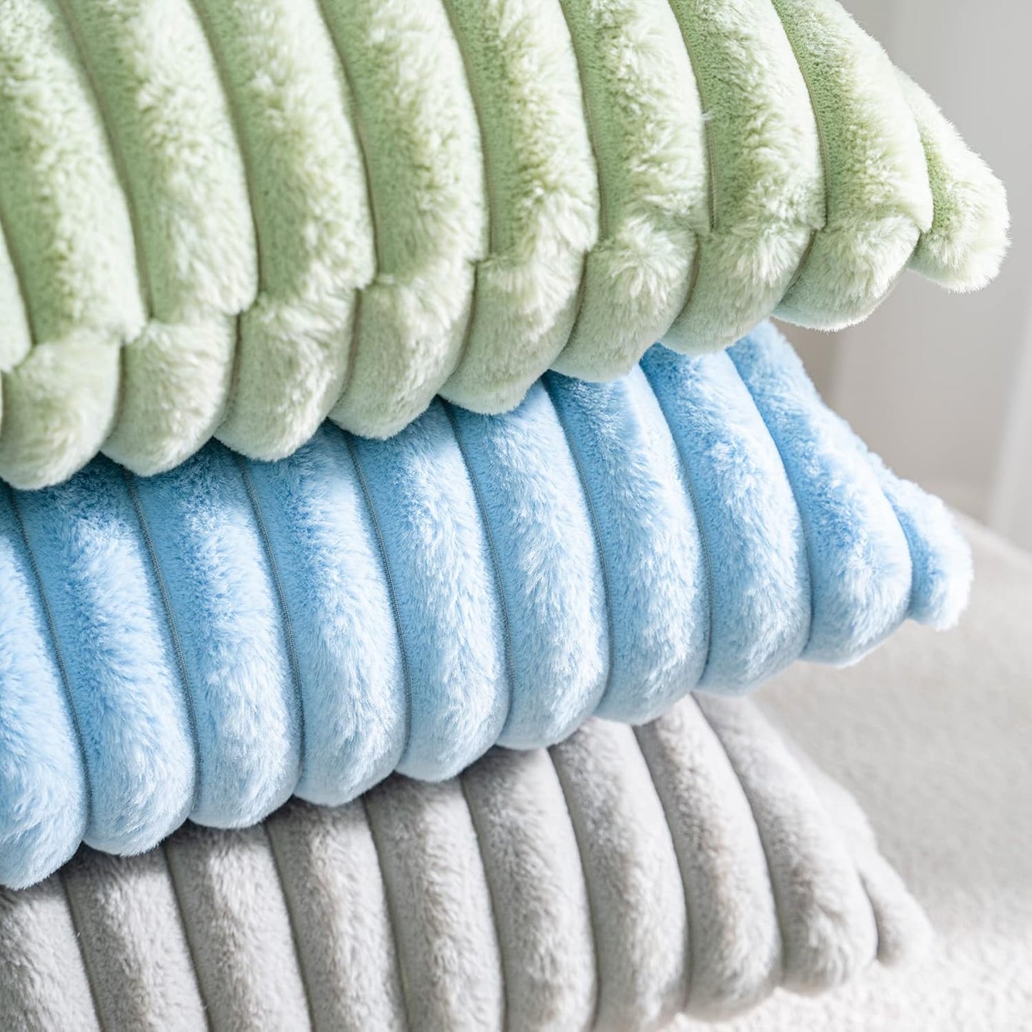 DEELAND Pack of 2,Double-Sided Faux Fur Plush Decorative Throw Pillow Covers Fuzzy Striped Soft Pillowcase Cushion Covers for Sofa Couch Bedroom Lightgrey 22x22 inch