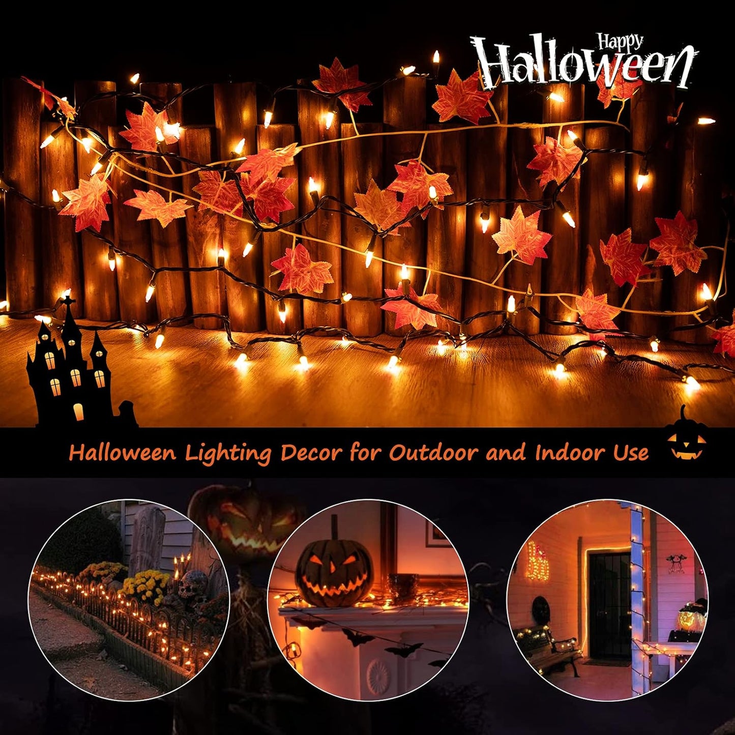 Minetom 100-count 25Ft.Yellow & Orange Candy Corn Incandescent Mini Halloween String Lights for Outdoor & Indoor Halloween Decoration, Waterproof & Connectable