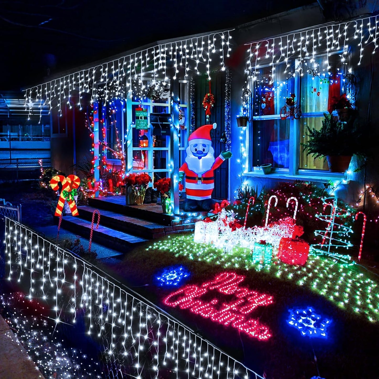 Christmas Lights Outdoor, 164FT 1600 LED Ice Lights for Outside with 320 Drops, 8 Modes Timer Memory Function, IP44 Waterproof Ice String Lights for Christmas Party Eaves Yard Decor (Cool White)