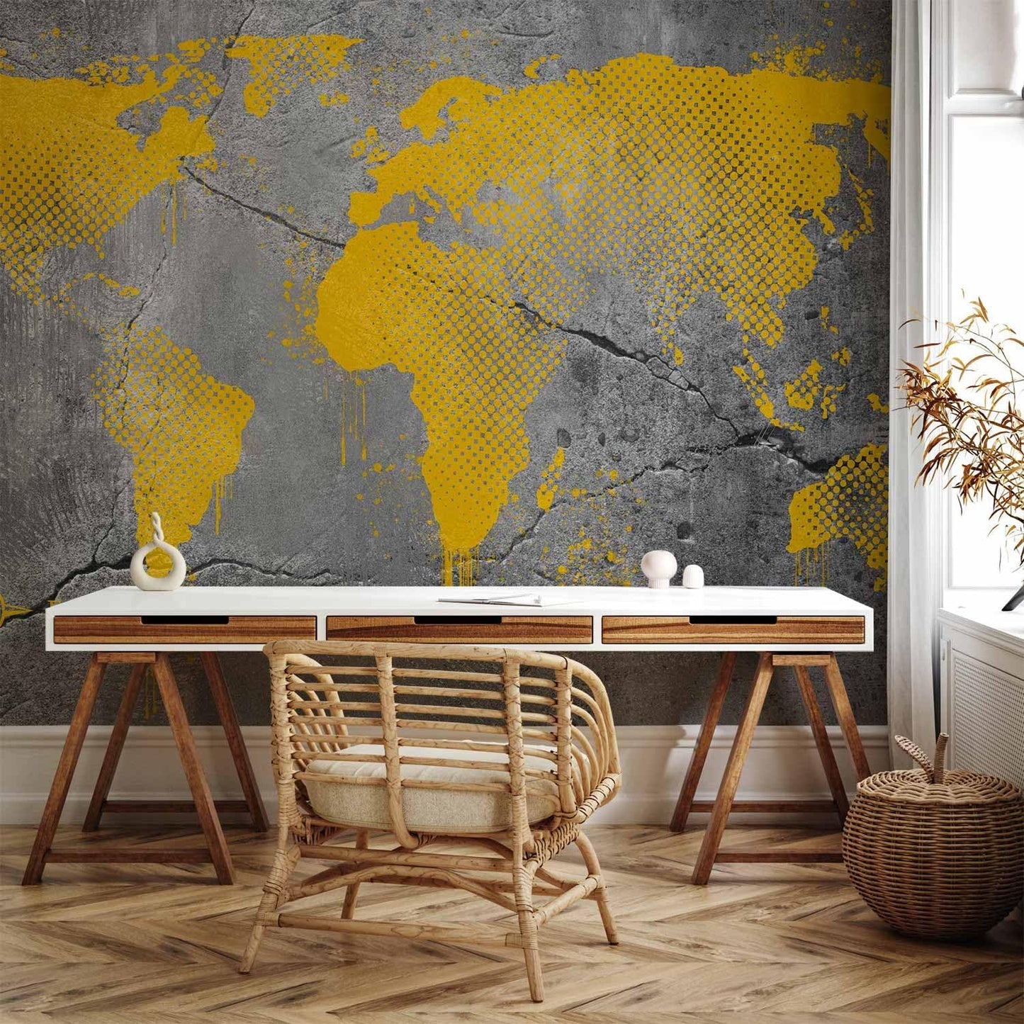 artgeist Premium Wall Mural World Map 177x124 in - XXL Non-Woven Wallpaper Fleece Wall Decor Photo Print Picture Image Design Map of The World k-A-0494-a-a