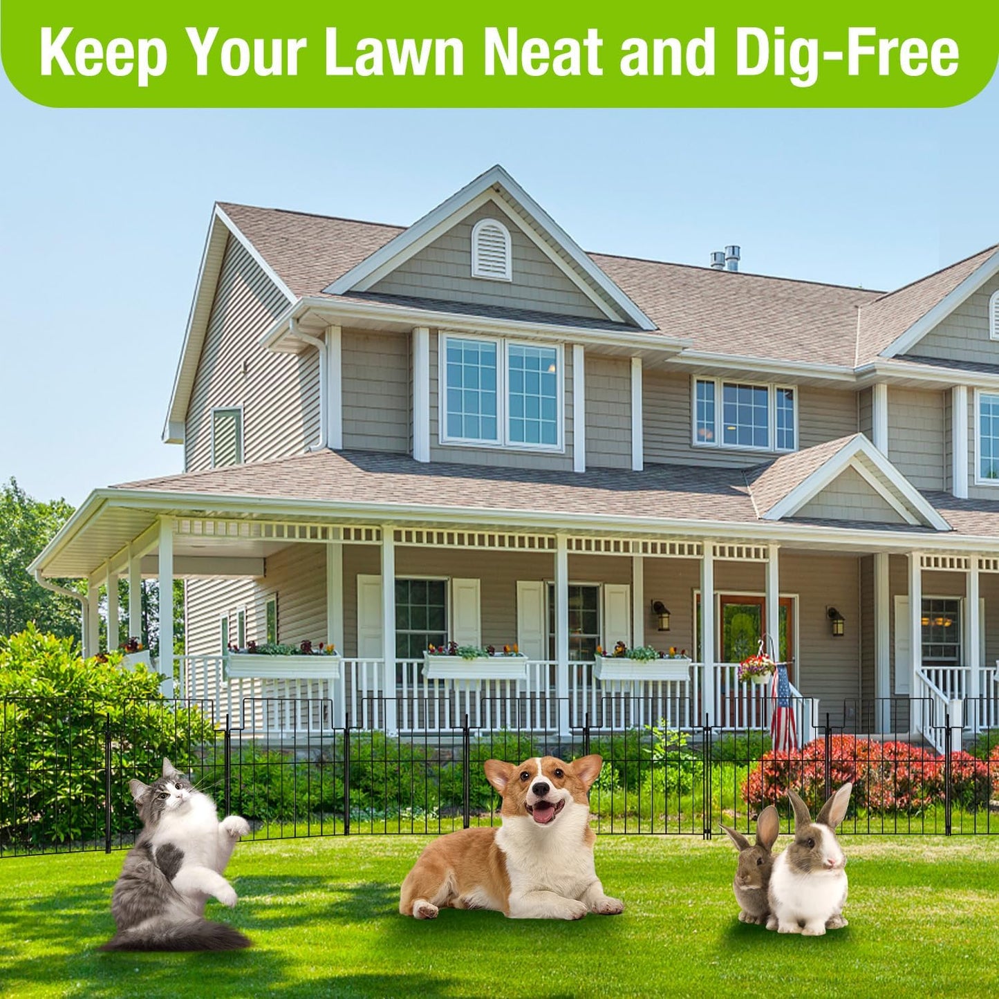 Decorative Garden Fence Fencing Panels,Rustproof Metal No-Dig Animal Barrier,Flower Bed Edging Dog Fence for Yard, Garden, Patio, Rabbits,Vegetable Plots (26 Panels-17in(H) x28ft(L)