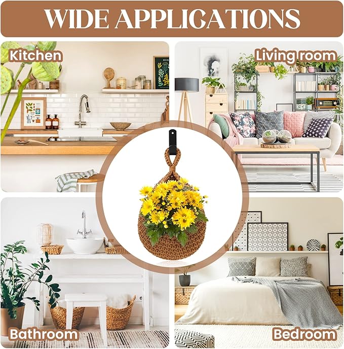 Hanging Fruit Baskets for Kitchen - 3 Pack Boho Wall Hanging Basket with 6 Pcs Strong Hooks, Handwoven Hanging Holder Teardrop Home Produce Basket for Fruits Vegetable Potato Onion Storage (Linen)