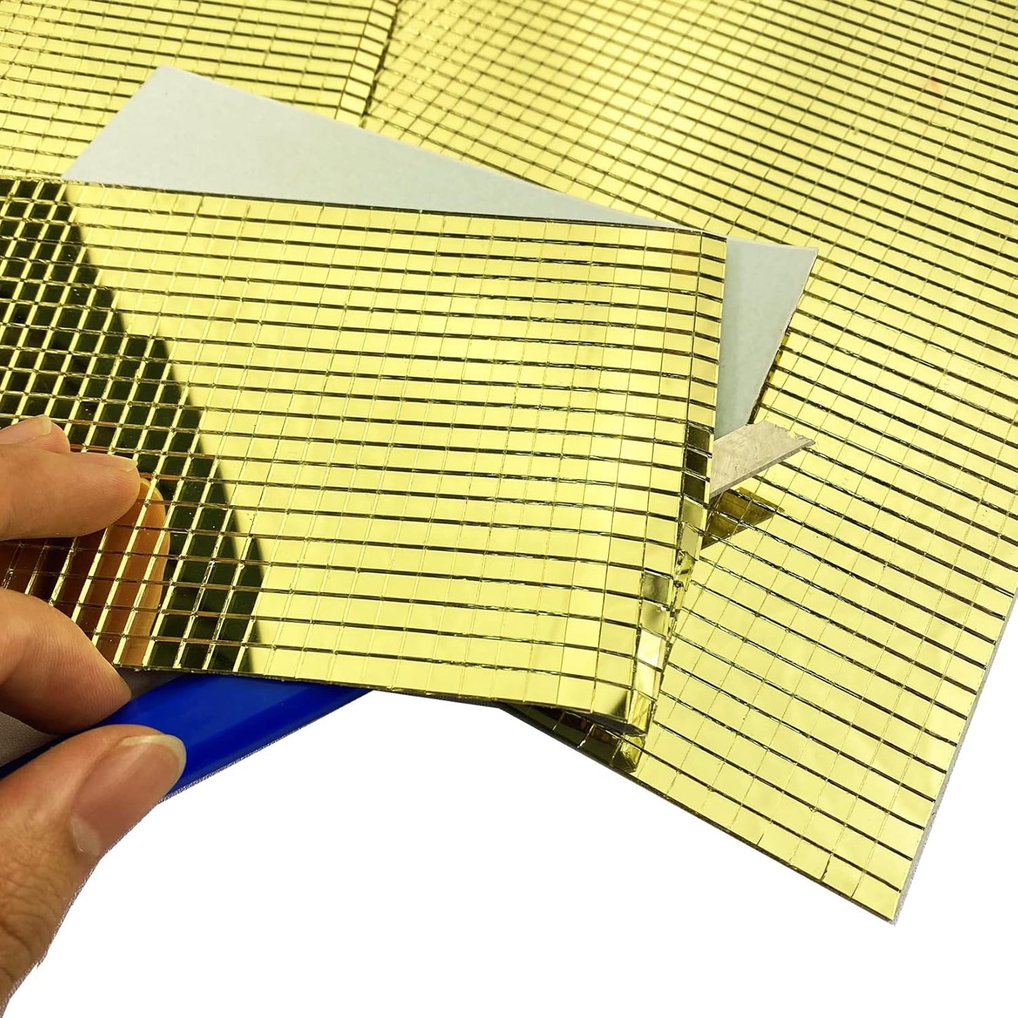 REDODEDO 2400pcs Real Glass Rose Gold Mirrors Mosaic Tiles Sticker for Craft Square Glass Tiles Self Adhesive,5mm by 5mm (Gold)