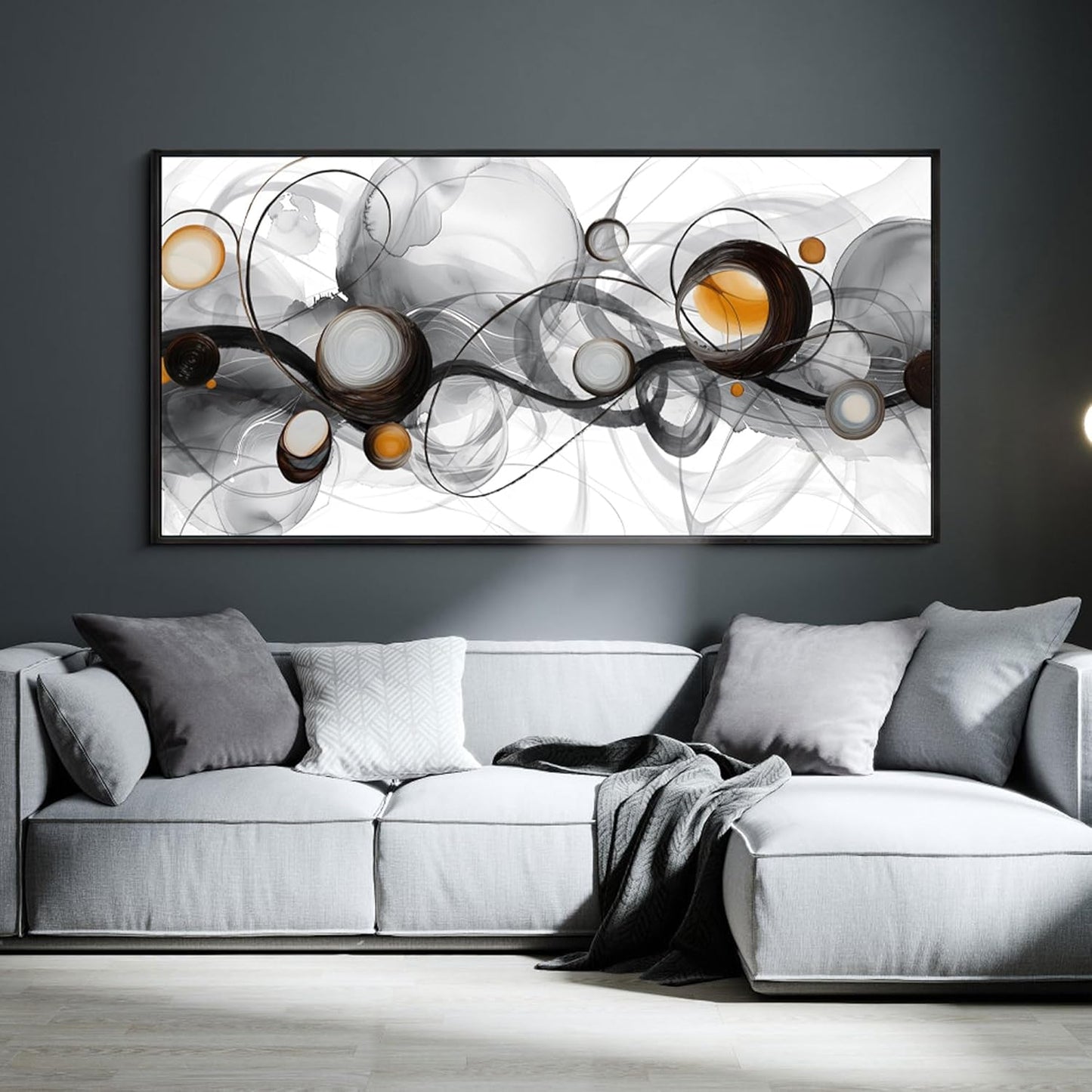 XLSJERST Abstract Artwork Minimalist Painting - Large Size Frame Wall Art for Living Room Wall Decor Modern Black and White Canvas Picture Boho Gray Wall Art