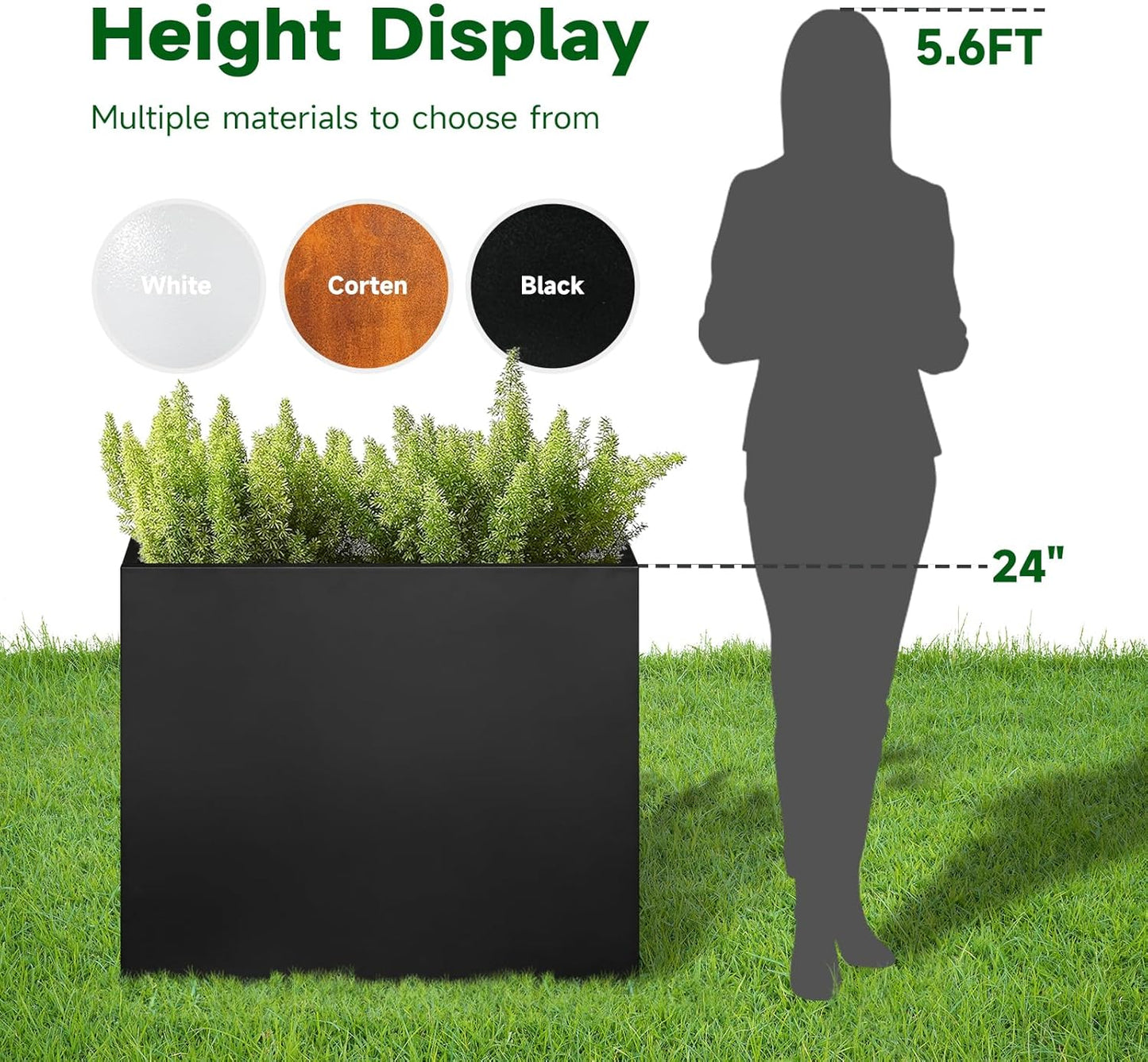 Black Steel Metallic Heavy Planter for Outdoor Plants 24"x12"x24" Outdoor Metal Planter Spliced Flower Pot with Partitions for Outside,Indoor,Garden (Black, 24 * 12 * 24)