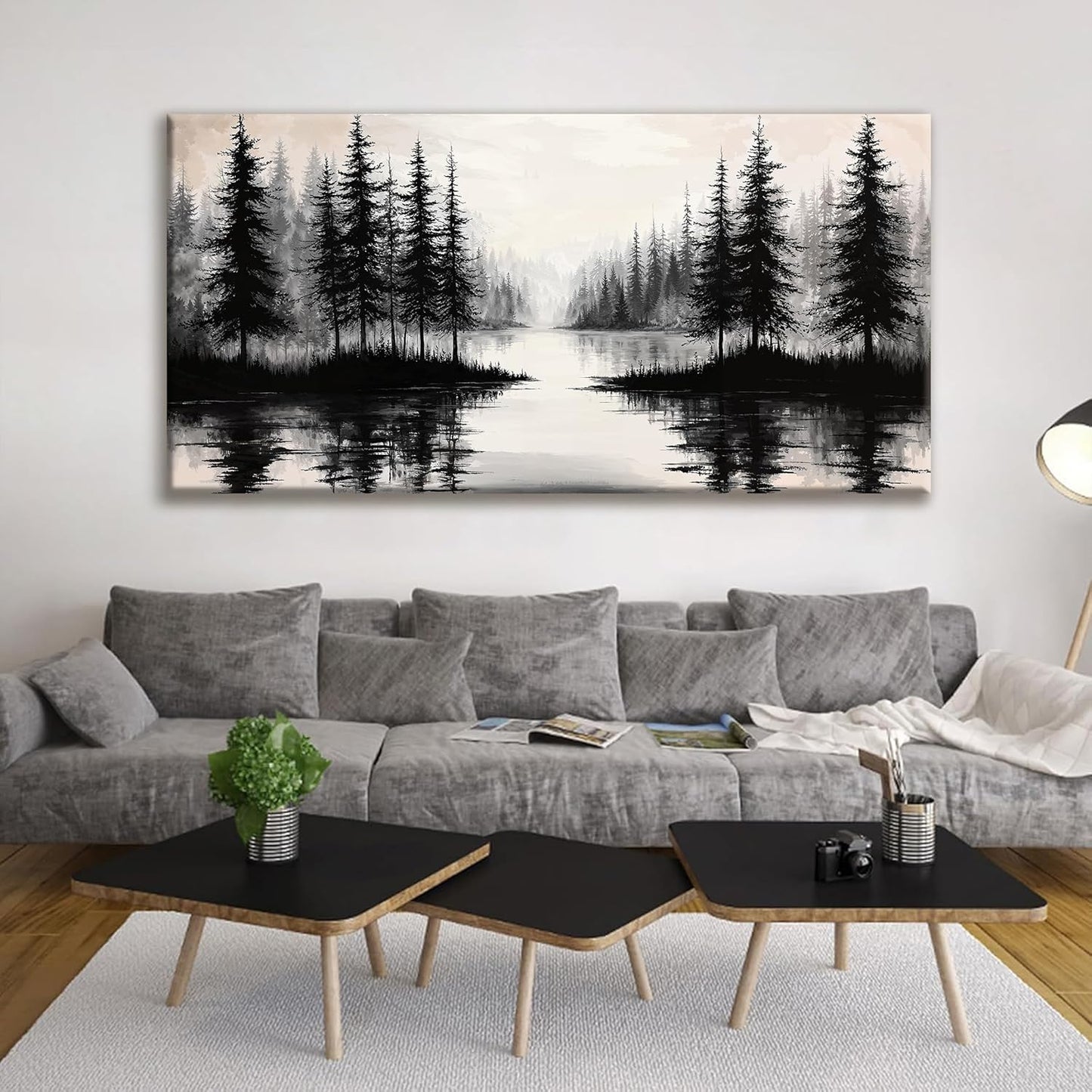 QSQ Large Wall Art For Living Room Canvas Art Wall Decor Modern Minimalist Artwork Forest River Landscape Paintings Pictures For Bedroom Apartment Office Mural Aesthetic Artwork 29 X 58 In