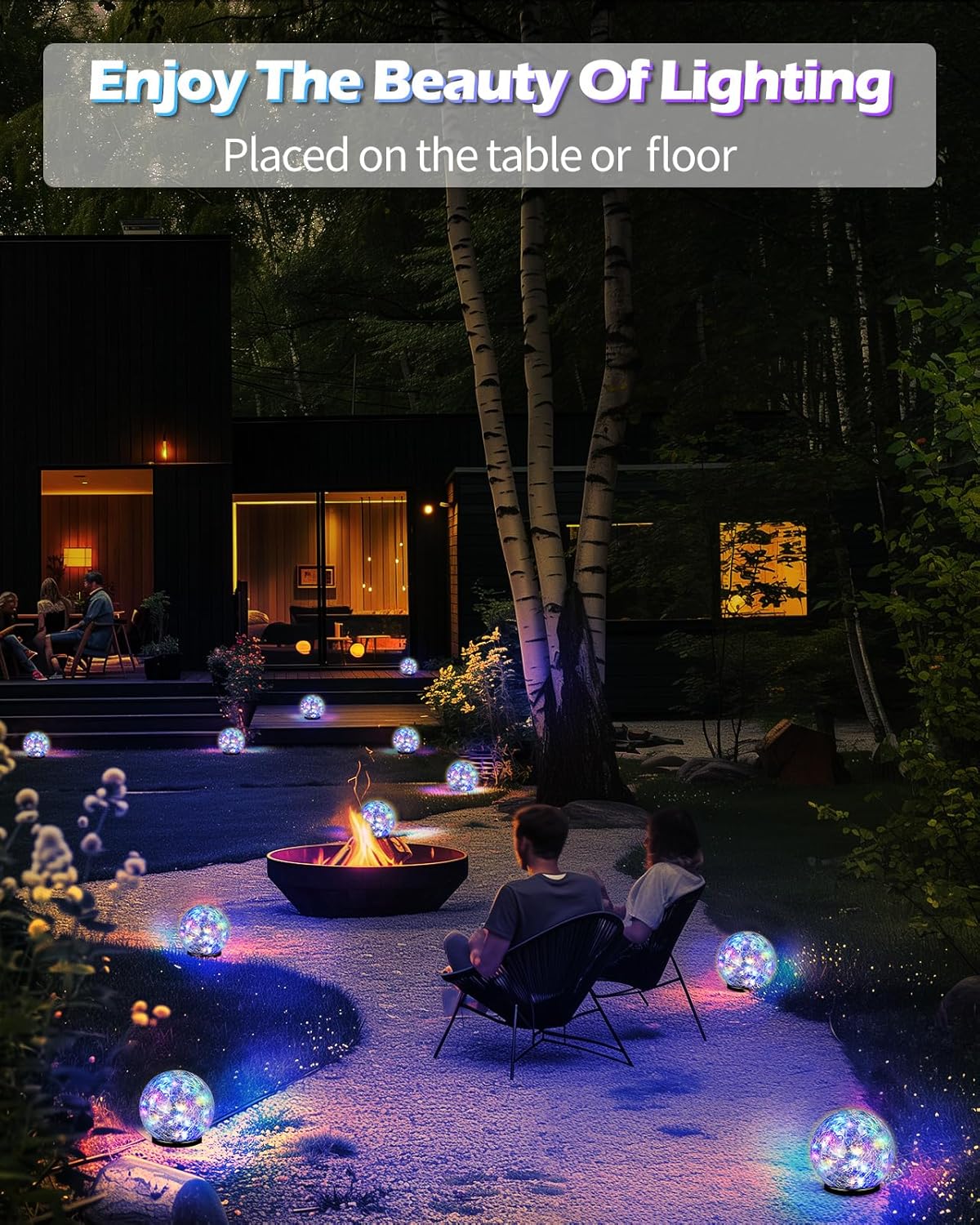 Garden Solar Ball Lights Outdoor Waterproof, 30 LED Cracked Glass Globe Solar Power Ground Lights for Path Yard Patio Lawn, Christmas Decoration Landscape Colorful (2 Pack 3.9'')