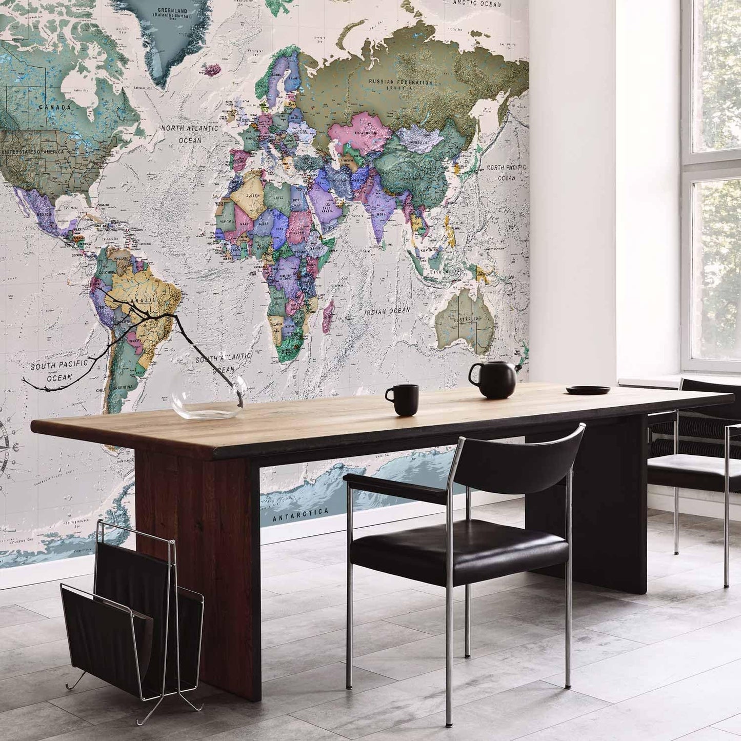 artgeist Wall Mural World Map 96x69 in - XXL Peel and Stick Self-Adhesive Wallpaper Removable Large Sticker Foil Wall Decor Print Picture Image Design Map of The World k-A-0380-a-a