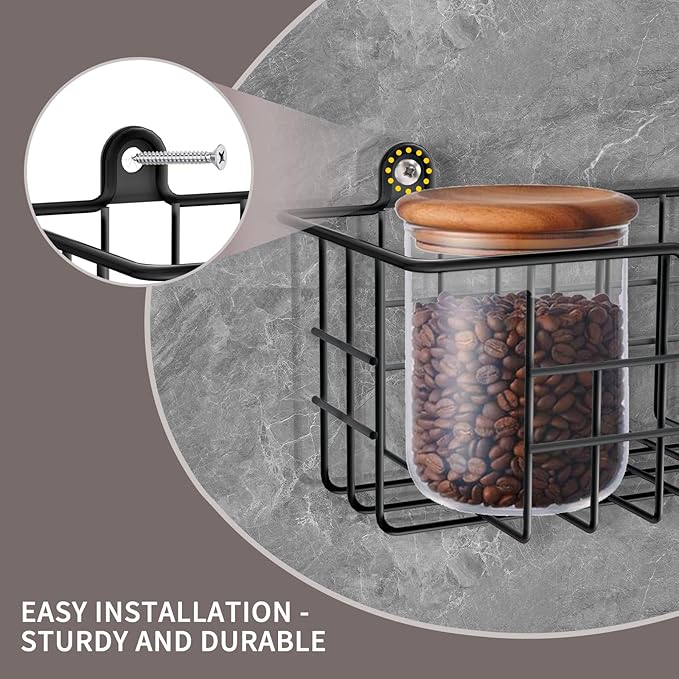 Spice Rack Organizer Wall Mount, Spice Organization Storage Shelf for Cabinet Door, 2 Packs Wall Spice Rack Saving Space for Kitchen, Black