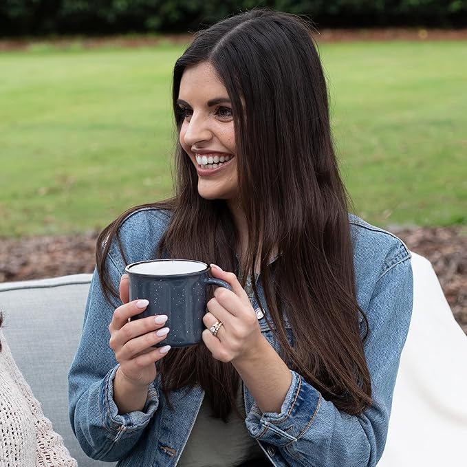 Set of 16 Ceramic Campfire Mugs – 15 Oz, Gray – Coffee & Tea Cups for Home, Work, Travel, Camping – Customizable, Great for DIY, Events, Companies