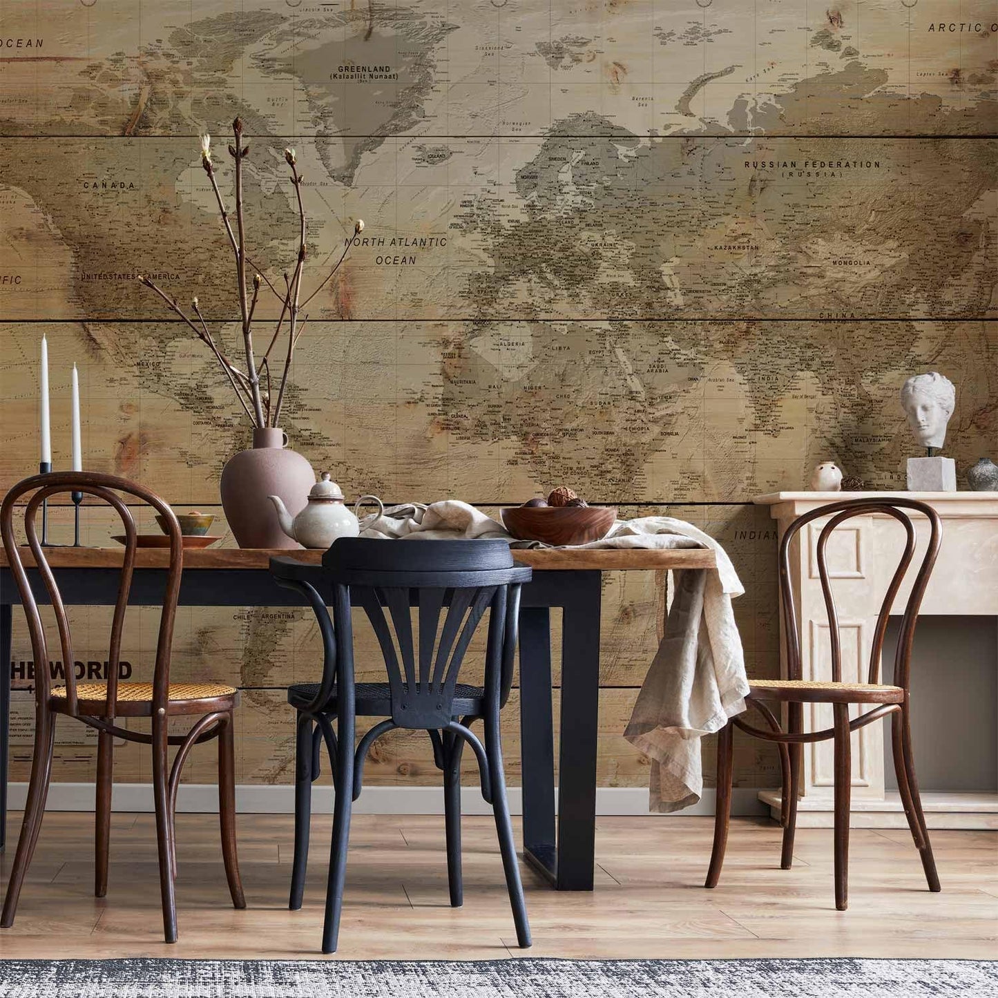 artgeist Wall Mural World Map 98x69 in - XXL Non-Woven Wallpaper Fleece Wall Decor Photo Print Picture Image Design Home Map of The World k-A-0218-a-a