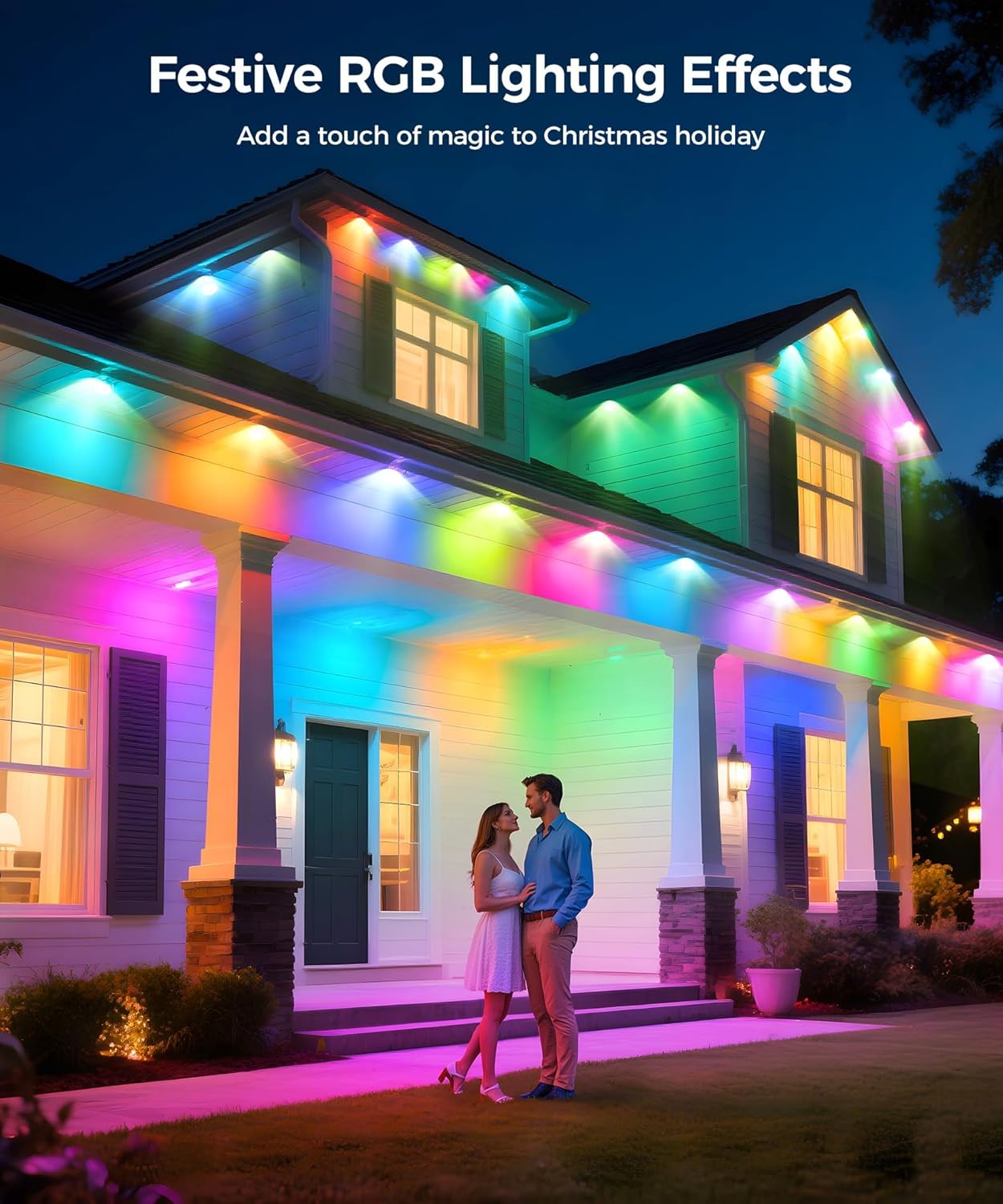 POOFZY Permanent Outdoor Lights for House, 100ft RGB+IC Smart Outdoor Decor, 50 Scene Modes, App/Remote Control, IP67 Waterproof, for Christmas, Holiday, Daily & Pool Party Decor, House Roof Lighting