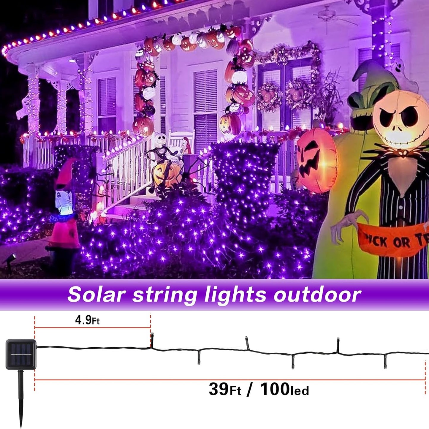 2 Pack Solar String Lights Outdoor, 200 LED Extra-Long 78 FT Solar Lights Outdoor with 8 Lighting Modes, IP65 Waterproof for Halloween, Garedn, Xmas, Balcony, Wedding, Party (Purple)