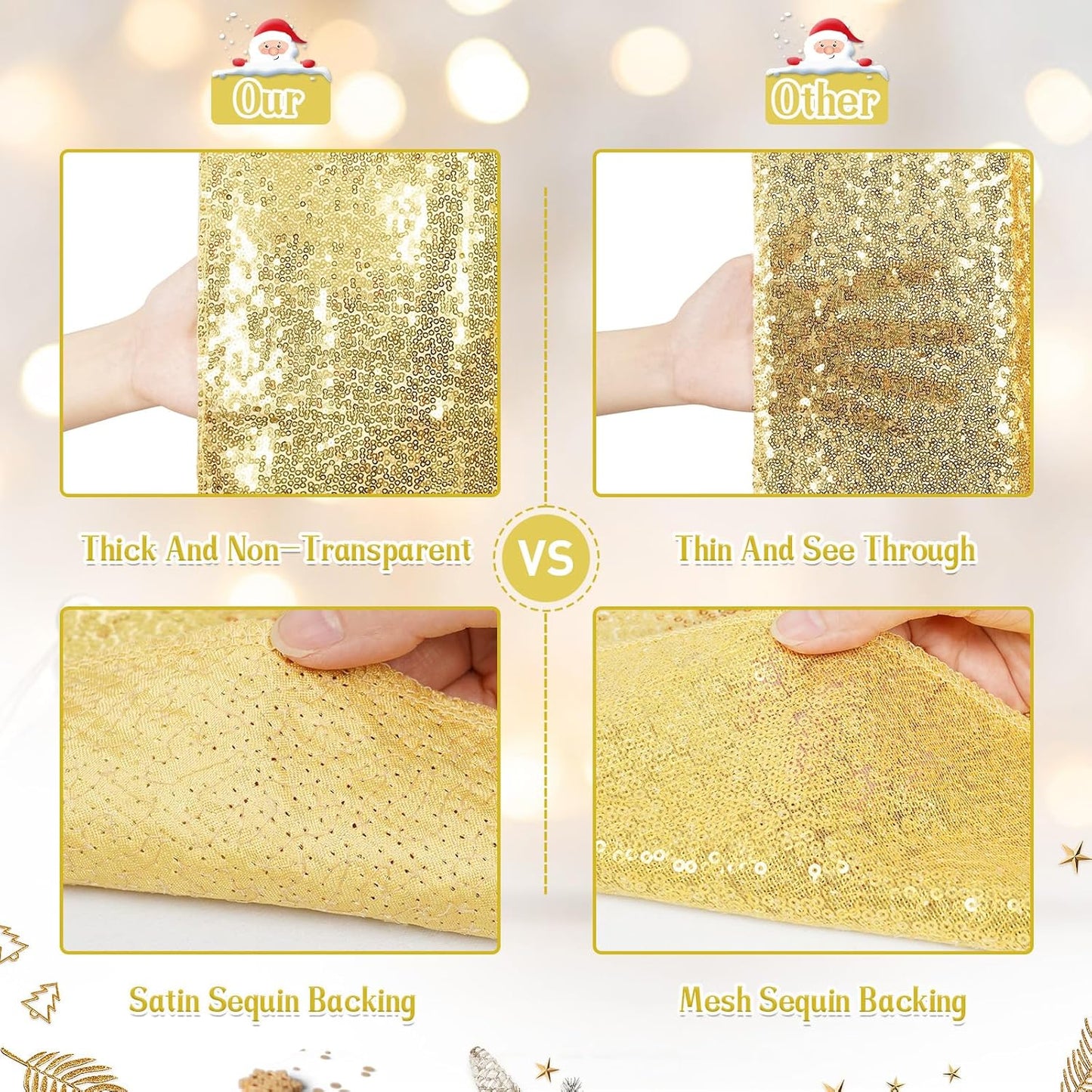 Eternal Beauty Christmas Tree Skirt, 36 Inch Gold Sequin Tree Skirt Small Xmas Tree Skirt for Christmas Tree Decorations