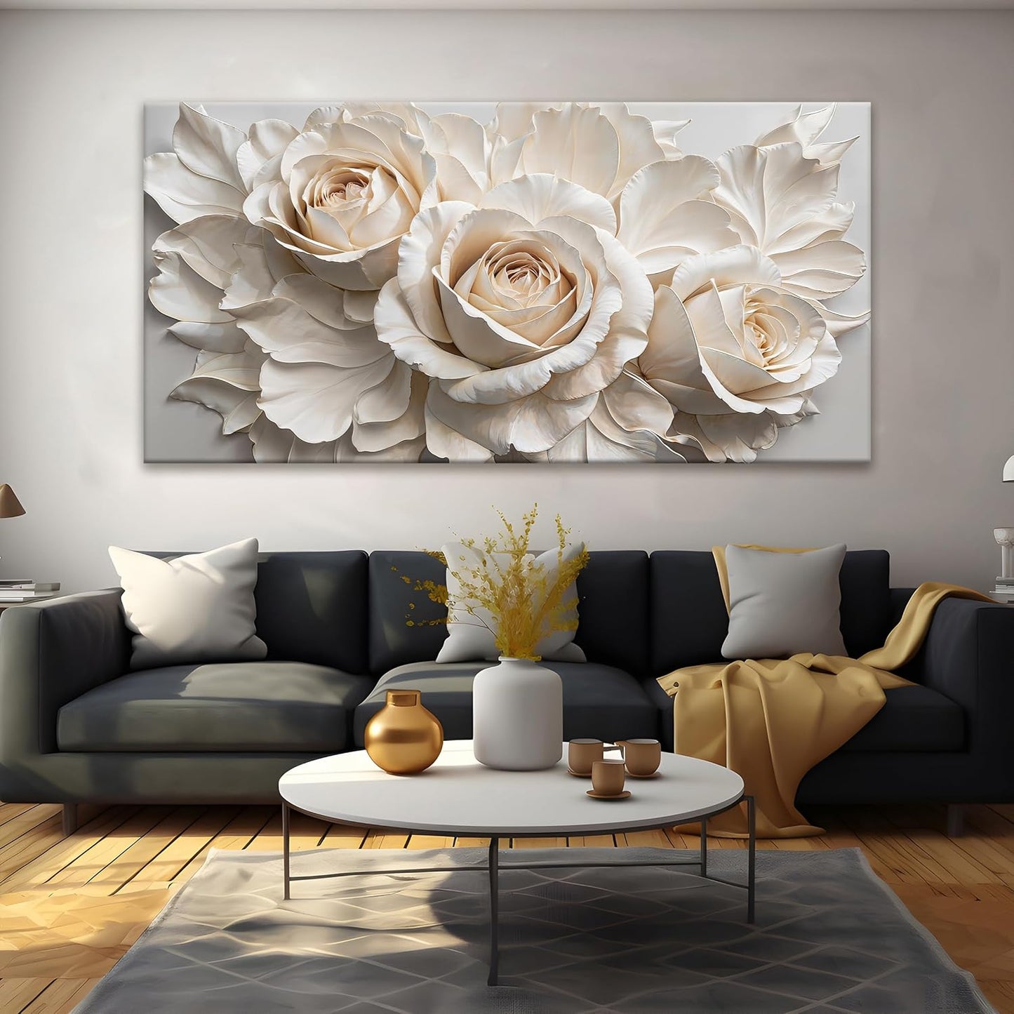 QSQ Large Wall Art For Living Room Home Wall Decor Modern Canvas Art Wall Decor 29 X 58 Inches White Flower Wall Art Elegant Picture For Bedroom Hotel Office Artwork