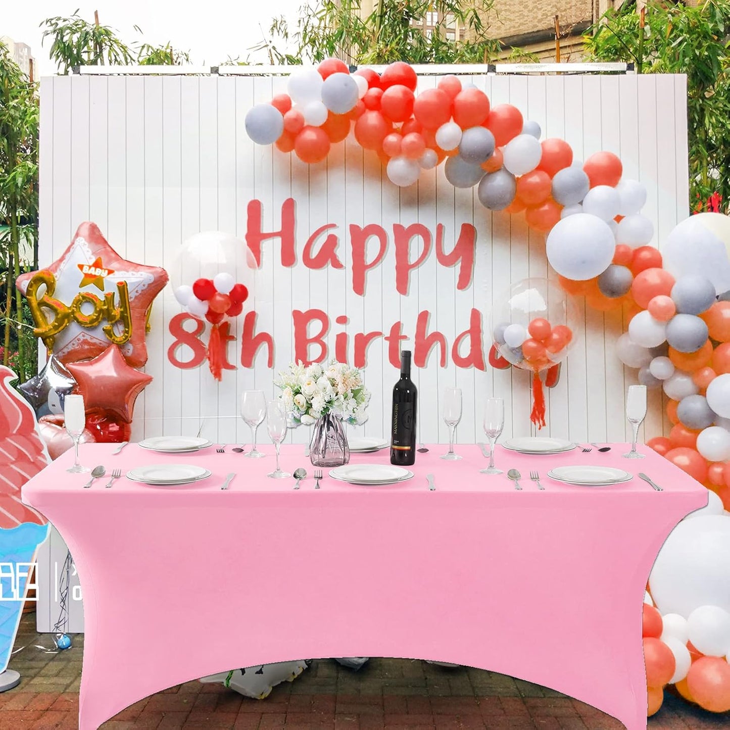 SuperO 2Pack Waterproof Spandex Table Cover for 6FT Table Universal Fitted Stretch Tablecloth for Party, Banquet, Wedding and Events-Pink