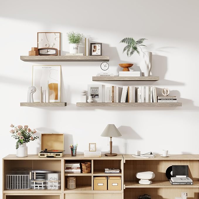 36 Inch Floating Shelves, 11.6 Inch Deep Floating Shelves for Wall, Floating Shelf with Invisible Brackets, Deep Shelves for Bathroom, Bedroom, Living Room, 2 Pack, Vintage Gray Oak