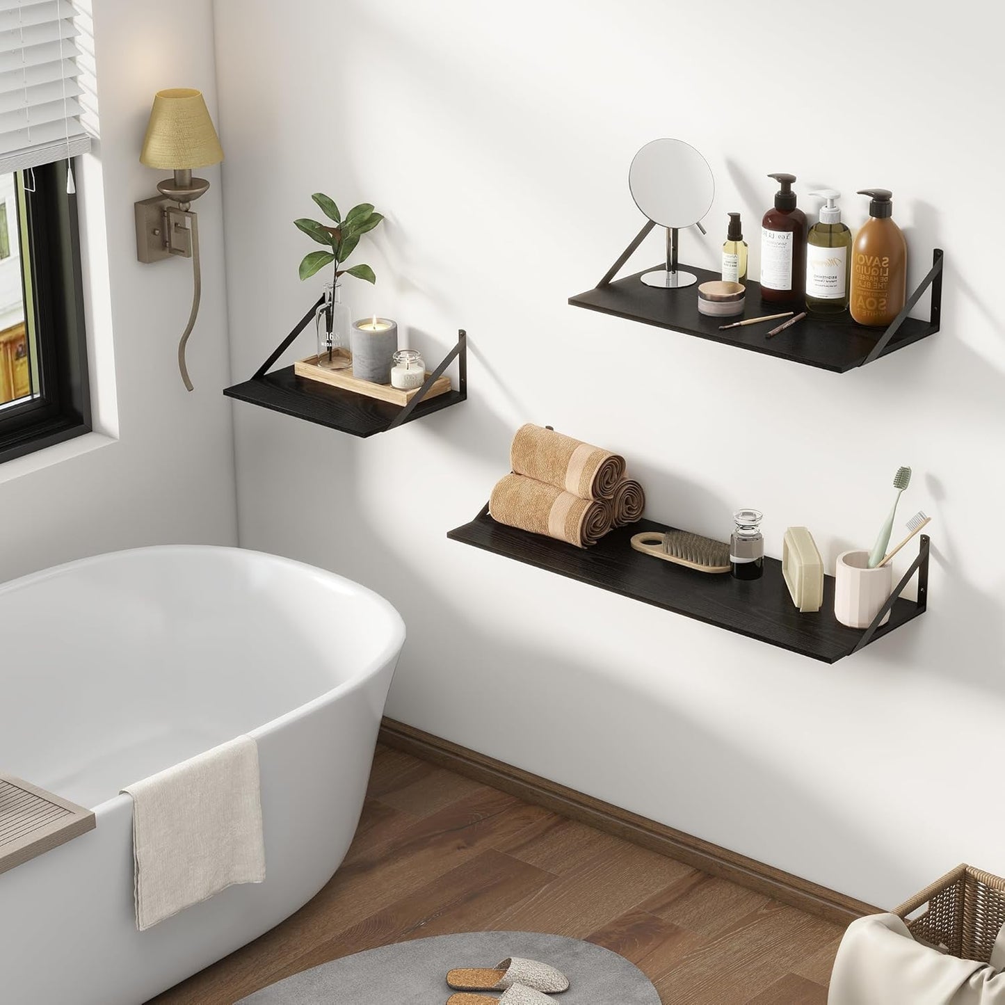 Fun Memories Deep Floating Shelves for Wall, 12 Inch Deep Black Floating Shelves Set of 2, 16" W x 12" D Wall Shelf, Wide Display Ledges Shelves for Bedroom, Bathroom, 12 Deep Bookshelf Wall Mounted