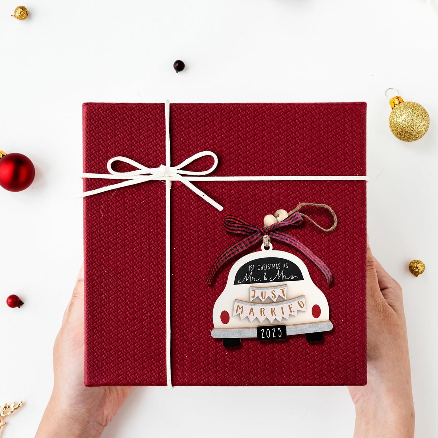 Wedding Gifts - Mr and Mrs Gifts - Wedding Gift for Couples 2025, Bride, Future Mr and Mrs - First Christmas Married Ornament 2025 - Bridal Shower Gift for Married Newlywed - Wood Ornament