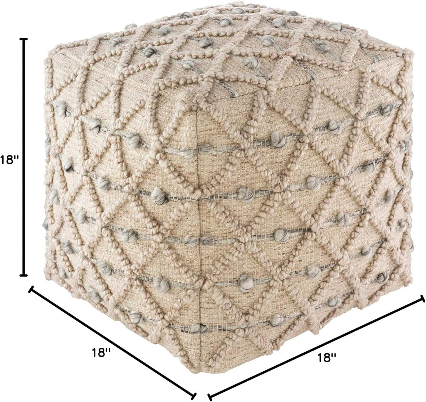 Mark&Day Pouf Ottoman, Paudorf Bohemian/Global Khaki Cube Pouf Foot Rest for Living Room, Bedroom and Boho Home Decor (18"x18"x18")