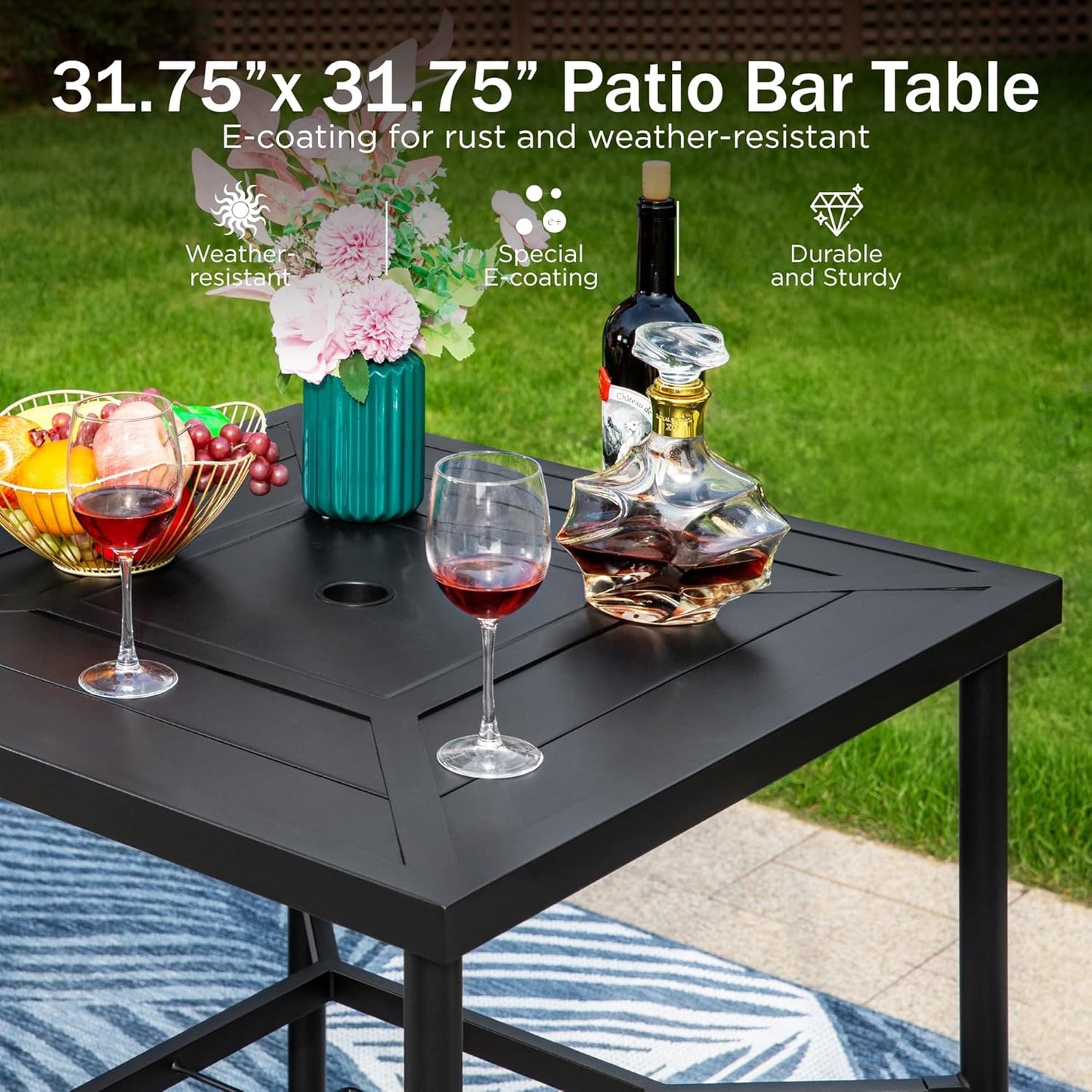 PHI VILLA Outdoor Swivel Bar Stools Set for 4, Metal Patio Bar Table and Chairs Set with Teal Textilene Fabric for Outside