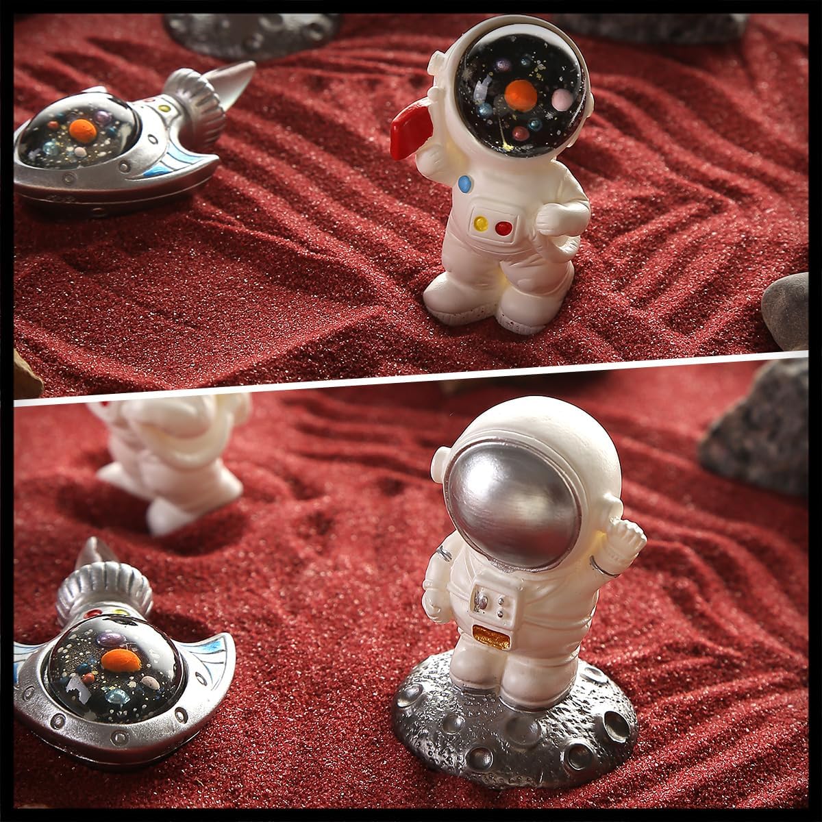Desktop Zen Garden Kit -Mars Space Exploration Themed Zen Decor Sand,Astronaut Statue Figurines,Irregular Red Raw Sandstone Sand Tabletop Decoration,Zen Office Desktop Decoration Gift (Red)