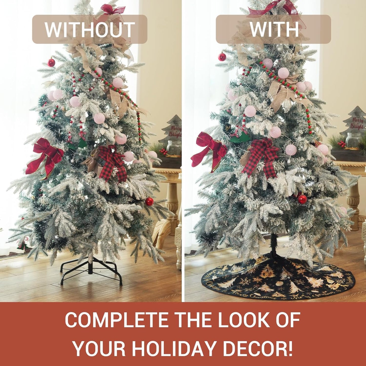 CROWNED BEAUTY Christmas Tree Skirt 36 Inch Xmas Trees Soft Holiday Decoration (Black Gold) TS26-36