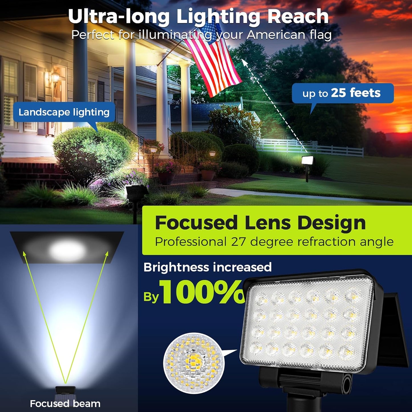 Solar Spot Lights Outdoor Waterproof for Flag, Tree, House, Garden, Yard, Landscape Spotlights for Accent Uplighting Decorations-4 Pack, Natural Light