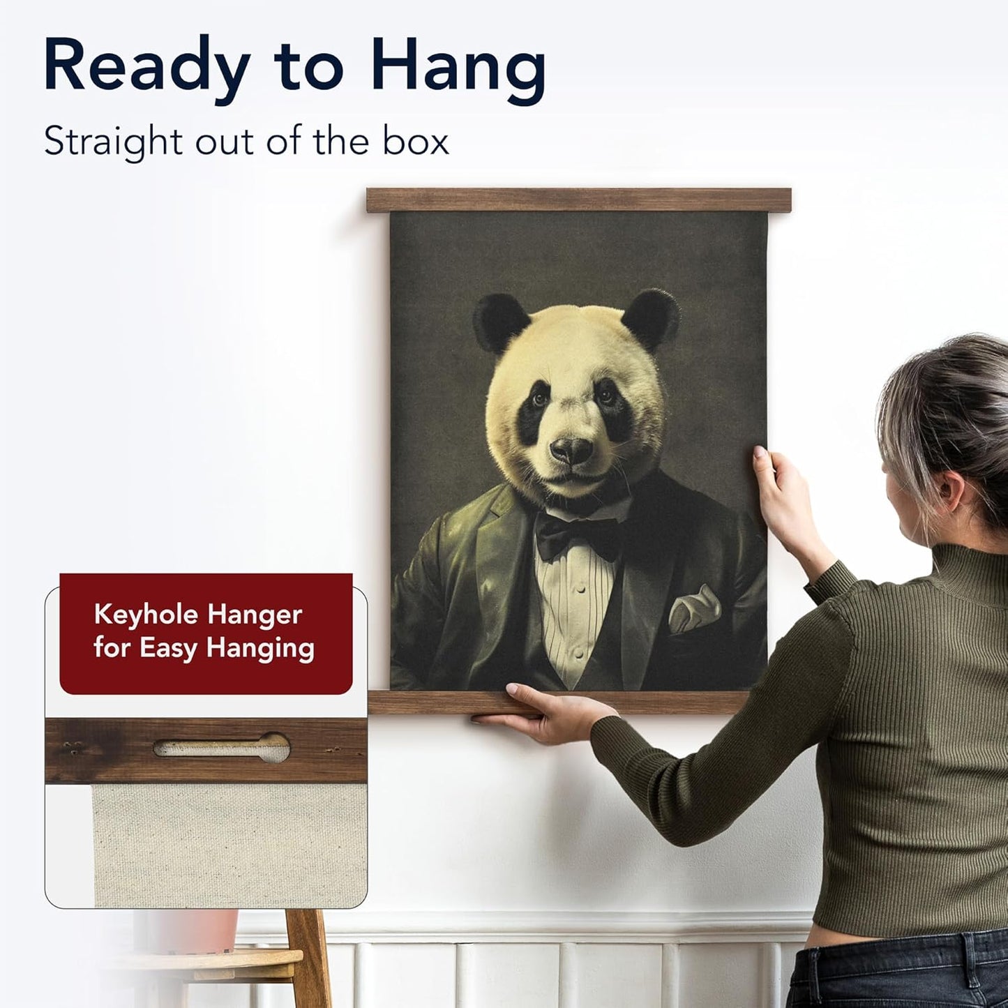 American Art Decor Hanging Linen Dapper Suit Panda Tapestry Vintage Animal Wall Art Hanging