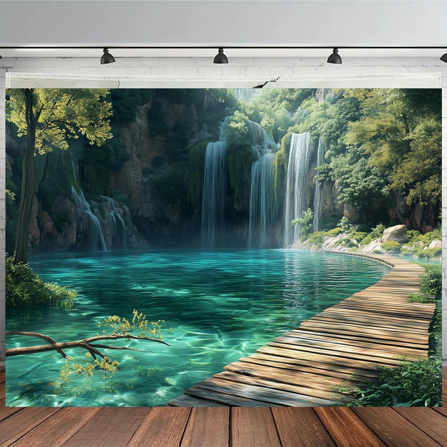 BSFHH Nature Tapestry Forest Tree Sea Cave Wall Hanging, Stream Through Rainforest Landscape Wall Art Tapestry for Bedroom Living room (Waterfall, 110" × 87", Unframed)