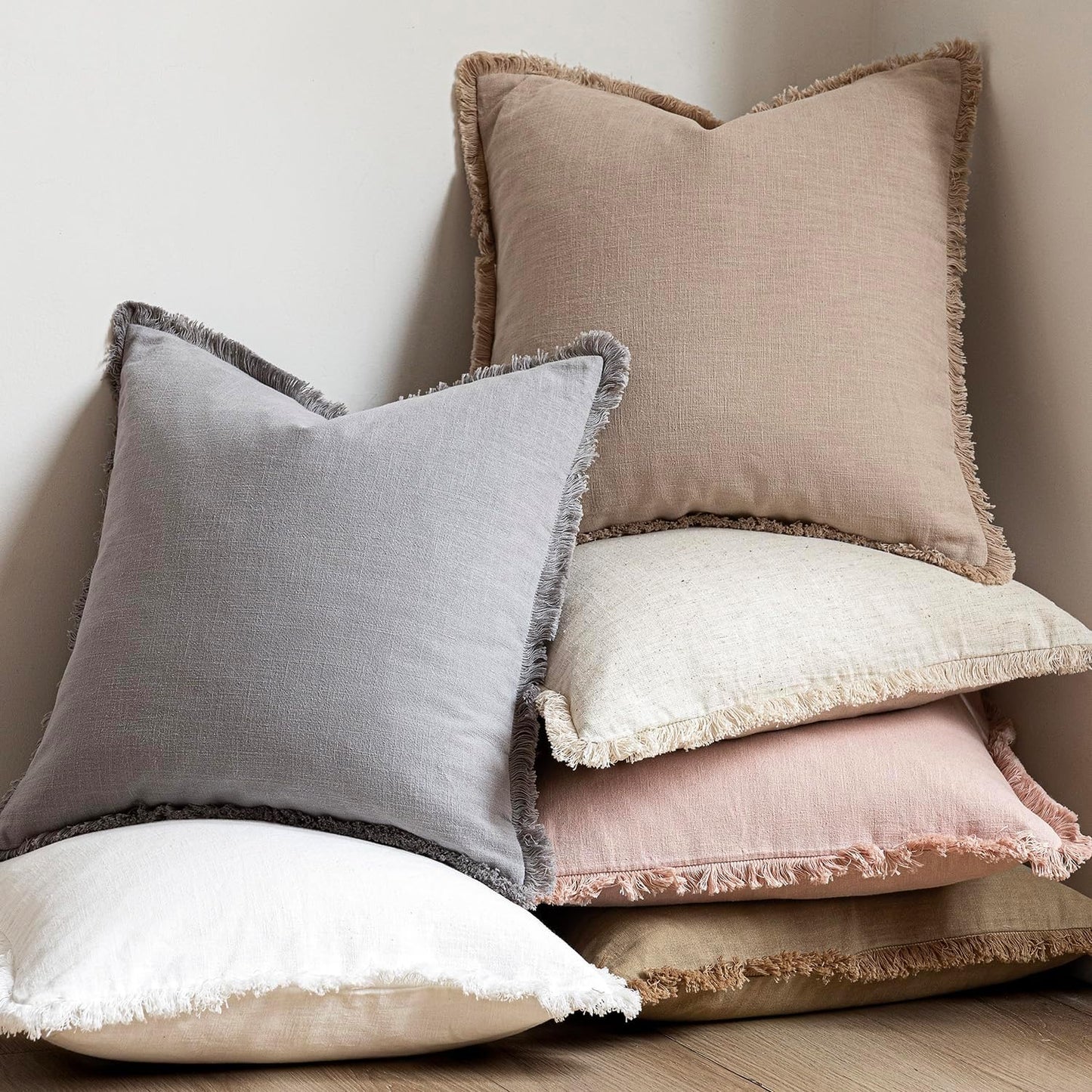 Foindtower Set of 2 Decorative Linen Fringe Throw Pillow Covers Boho Farmhouse Cushion Cover with Tassels Accent Pillowcase for Couch Chair Sofa Bed Living Room Home Bedroom Decor,12×24 Inch,Tan Beige