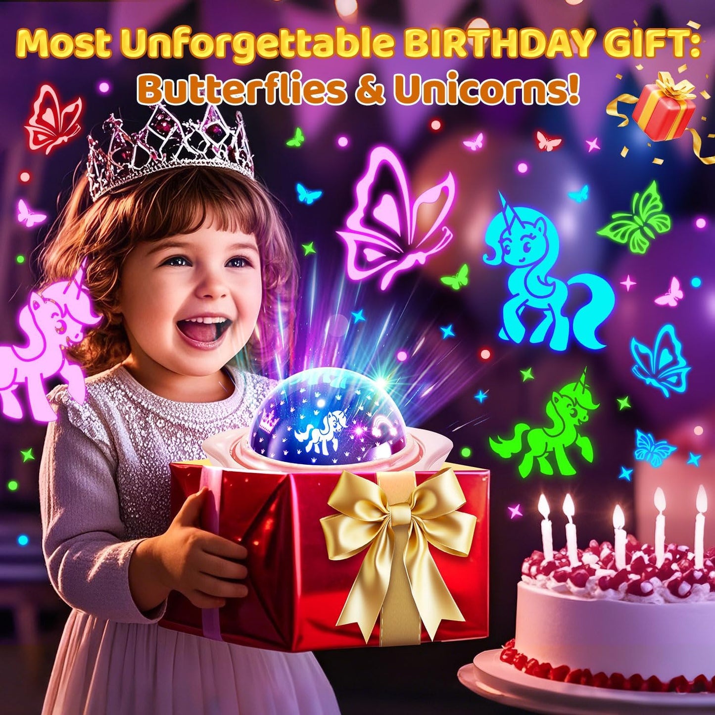 Girls Toys, 【6 Slides+96 Projections】Unicorn Night Light Projector,【Unicorn+Mermaid+Princess】Girls Toys 0-14,Star&Moon Projector for 3 Year Old Girl Gifts, Birthday Gifts,Juguetes para Niñas,Baby Gift