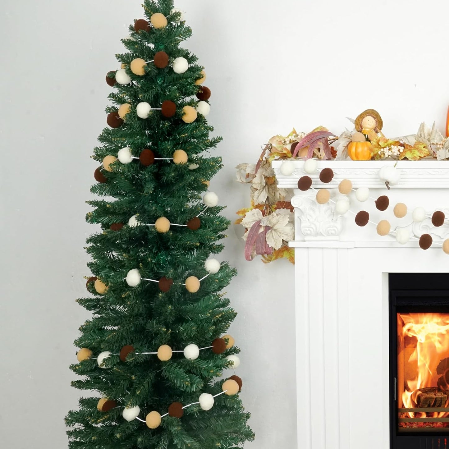 XmasExp Boho Pom Pom Garland Decorations - Large Felt Ball Garland for Mantle, Indoor Home Decor, Tree Ornaments, Kids Room and Party Hanging Decor,13 Ft.