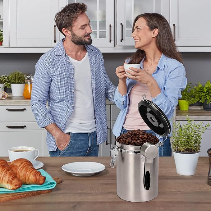 ShanSon Coffee Canister Airtight Stainless Steel Kitchen Food Storage Container with Date Tracker for Beans Grounds Tea Flour Cereal Sugar, 22OZ, Silver