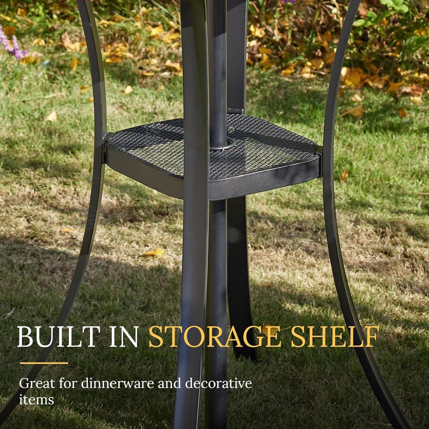 VICLLAX 28" Round Outdoor Bar Table with Adjustable Umbrella Hole, Counter Height Outdoor Furniture for Balcony, Grey Wood-Like