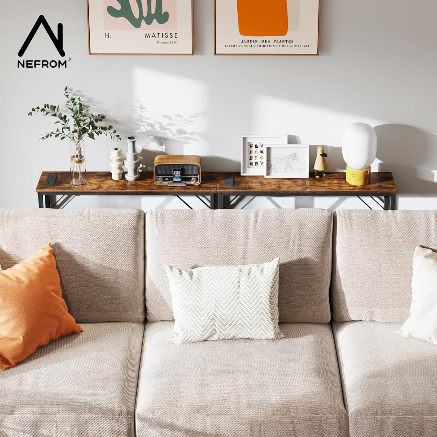 31.5‘’ Console Table, Skinny Entryway Table with Fast-Charging Station, Narrow Long Sofa Table, Behind Slim Couch Table for Entrance, Hallway, Living Room Decor ST-BR80-1