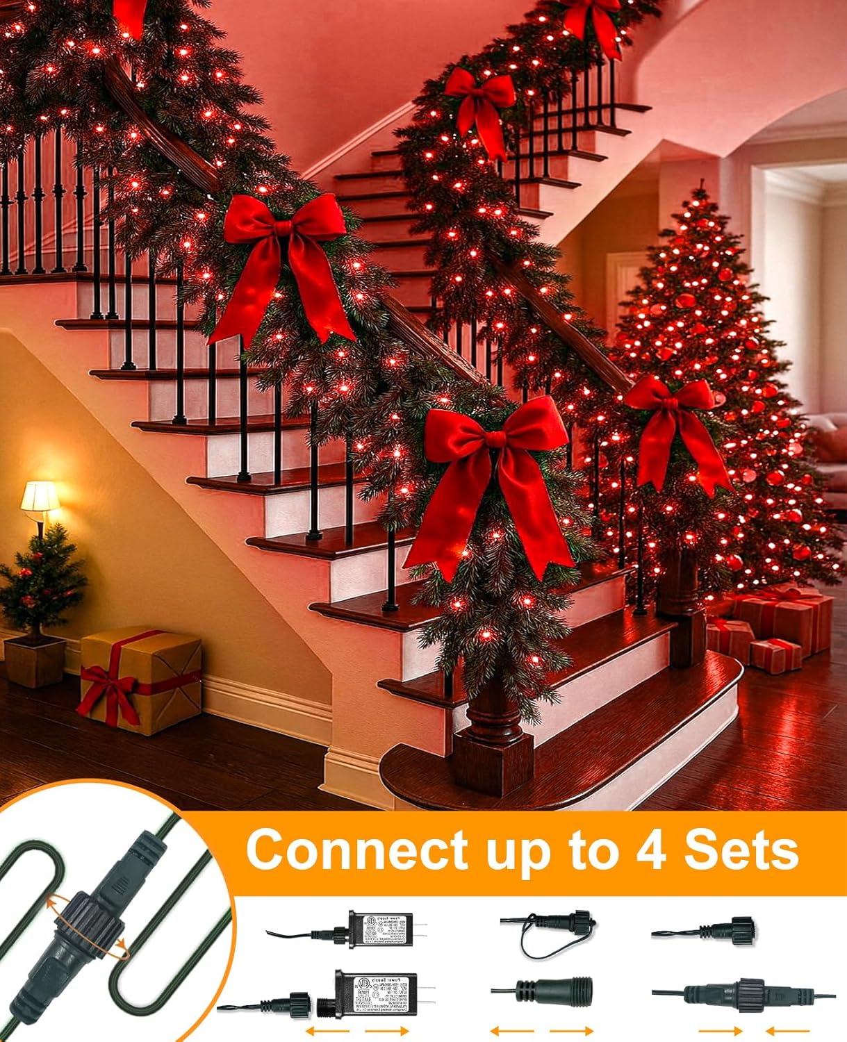 80FT 240 LED Christmas Lights, Connectable Christmas Tree Lights for Outdoor/Indoor, Waterproof & 8 Modes & Timer, Green Wire String Light for Home Garden Xmas Party Holiday Decorations, Red