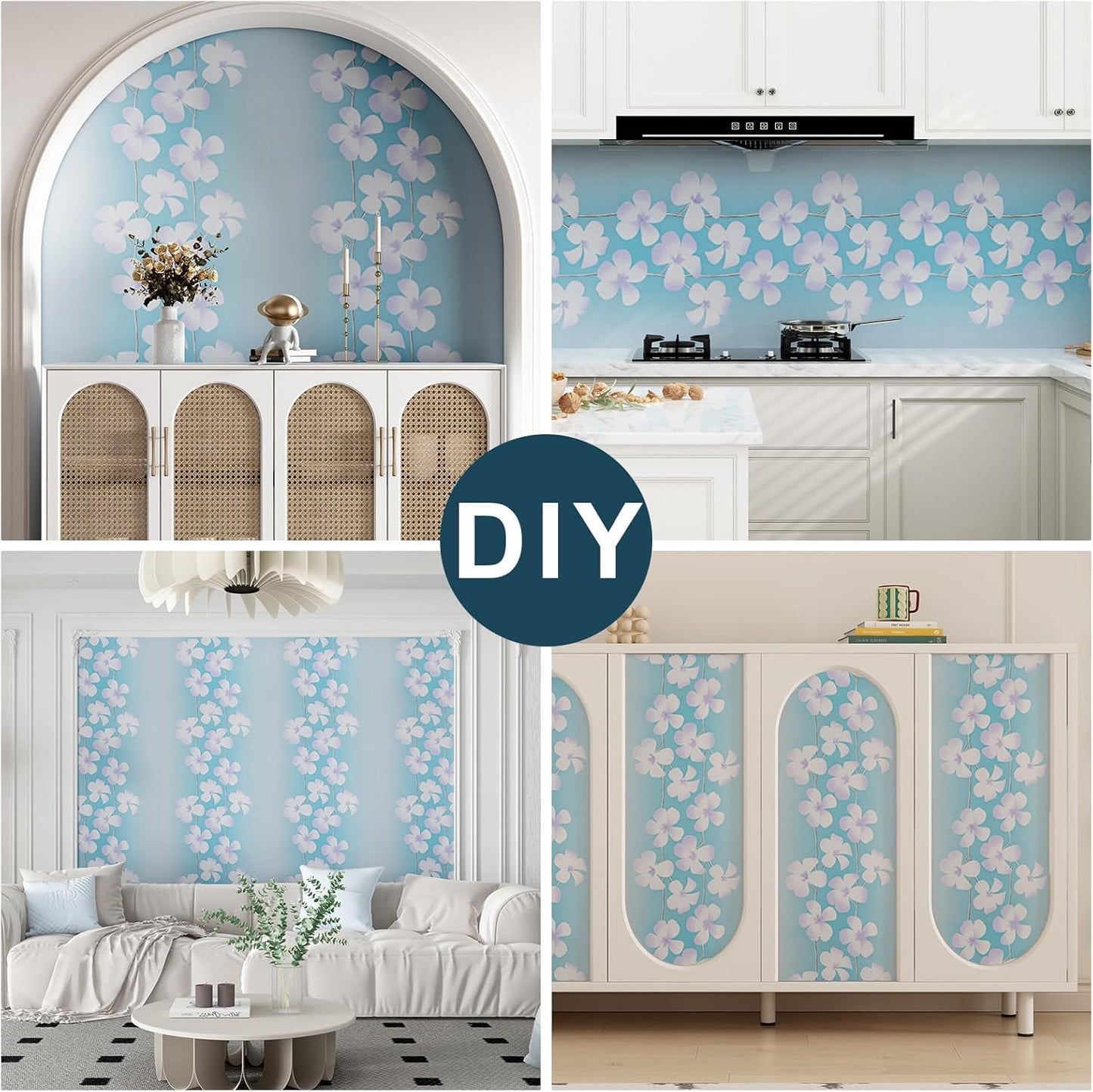 Blue Flora Peel and Stick Wallpaper 20.8"x394" Thick Slight Embossed Linen Textured Wall Paper Self-Adhesive Removable Wallpaper Vinyl Film Roll for Home Use(Blue Flora, 20.8"x394")