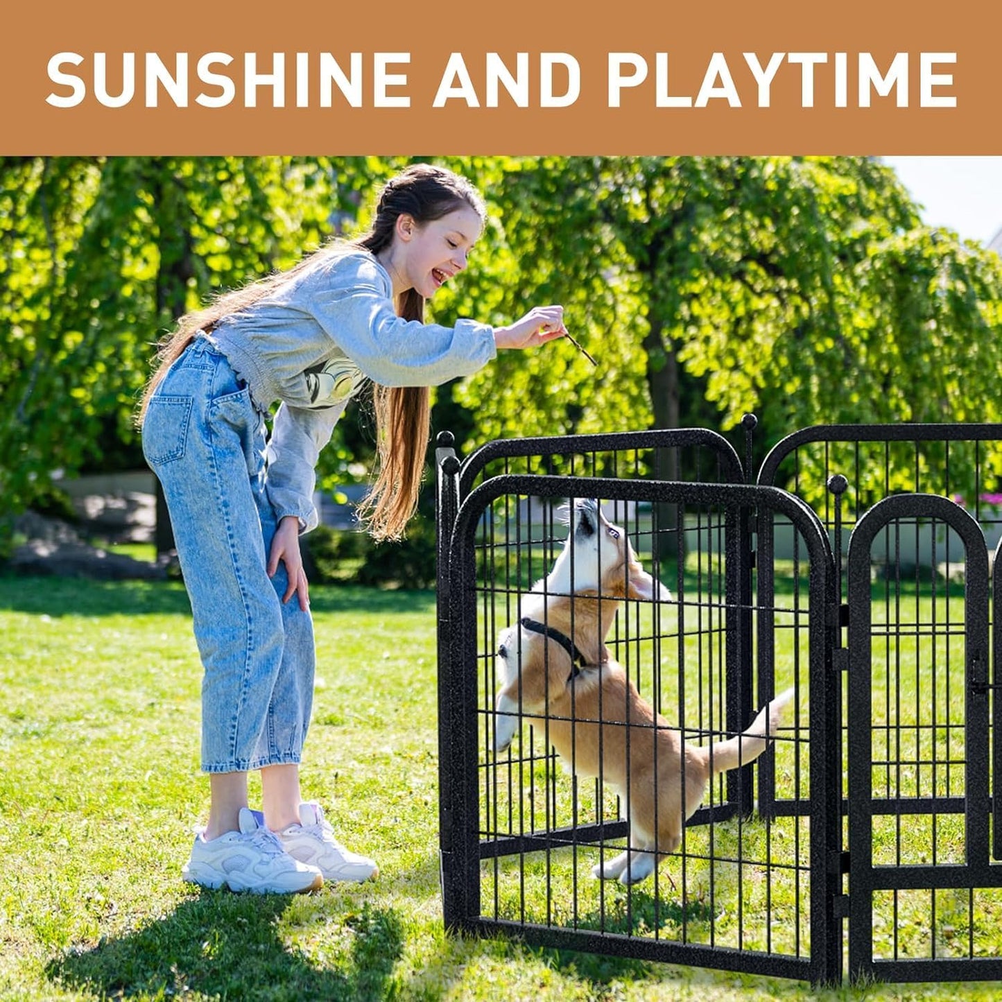 Metal Dog Playpen, 24 Inch Height 32 Panels, Ideal Dog Fence for Large/Medium/Small Dogs Indoor & Outdoor Bliss, Perfect Dog Pen for Camping, Yard, and RV | Black-Silver