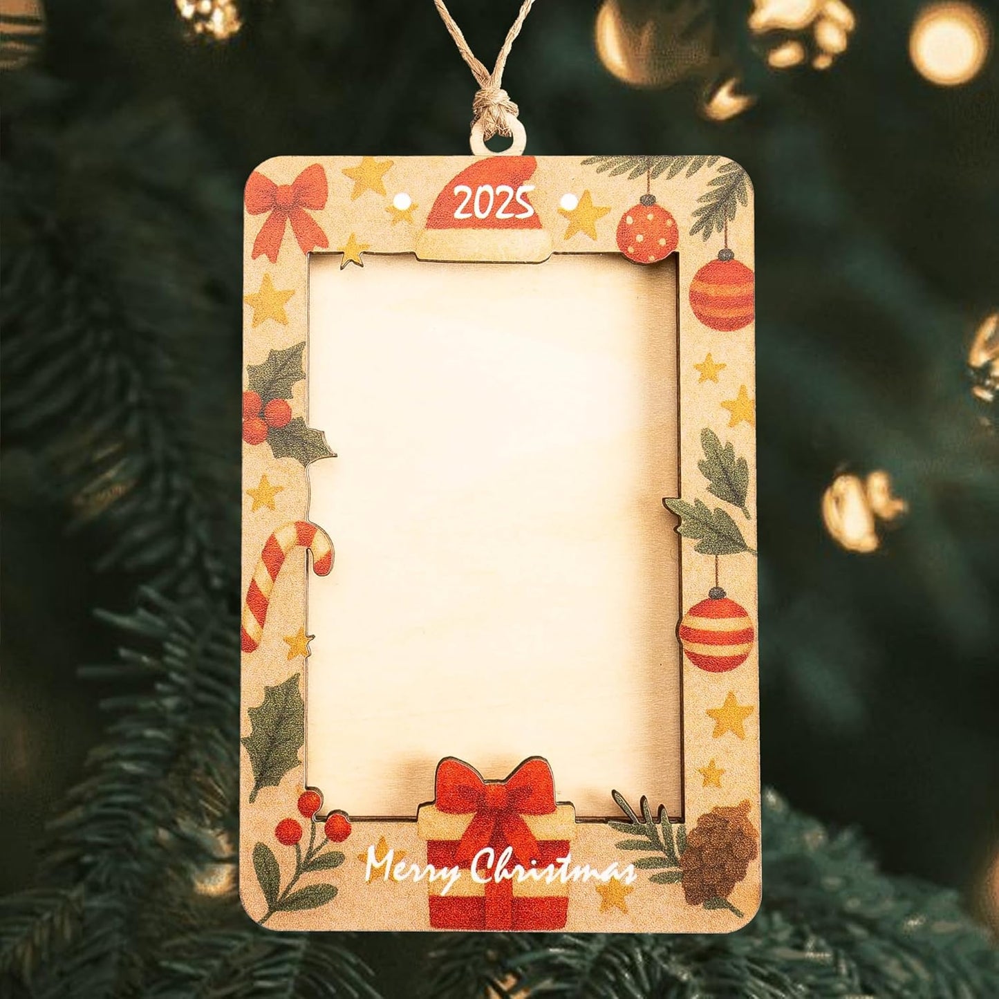 Christmas Picture Frame Ornament 2025 – Wooden Photo Holder Decoration | Family Keepsake Gift - Personalized Tree Ornament - Xmas Hanging Frame KhunganhCRM