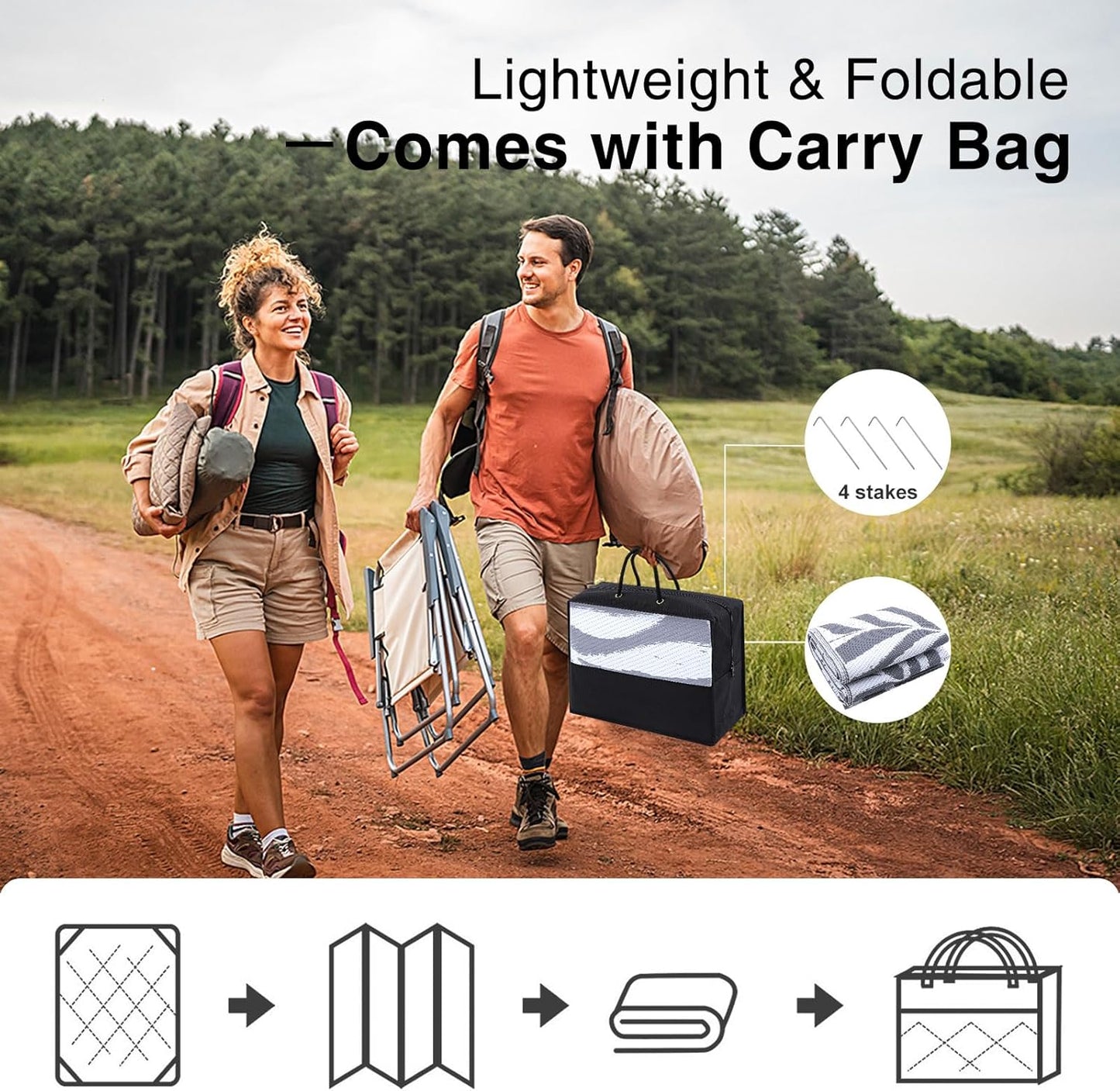 OLANLY Waterproof Outdoor Rug 6x9 ft, Reversible Outdoor Plastic Straw Rug with Leaf Pattern, RV Mat, Indoor Outdoor Carpet for Patio, Camping, Balcony, Deck, Backyard, Grey & White