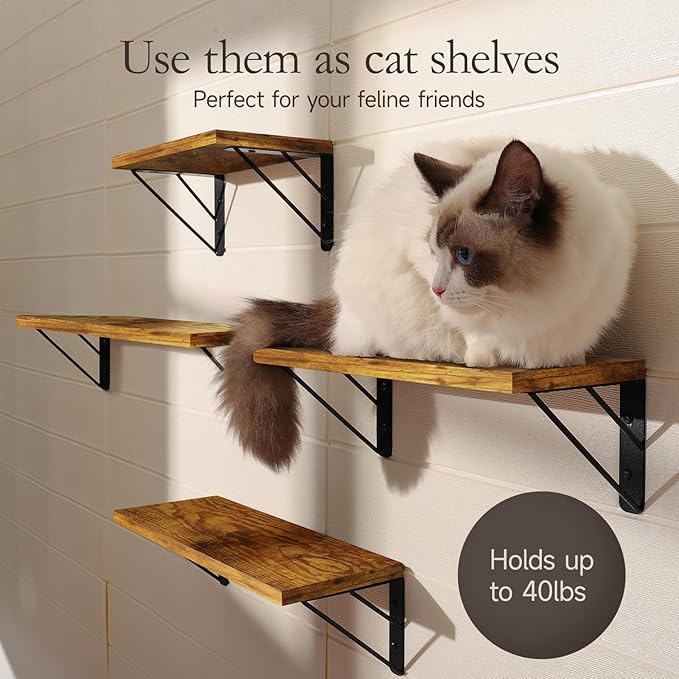 BAYKA Wall Shelves for Bedroom Decor, Floating Wall Shelves for Living Room Kitchen Storage, Wall Mounted Rustic Wood Floating Shelves for Kids Books, Corner Shelf for Bathroom(Rustic Brown,Set of 4)