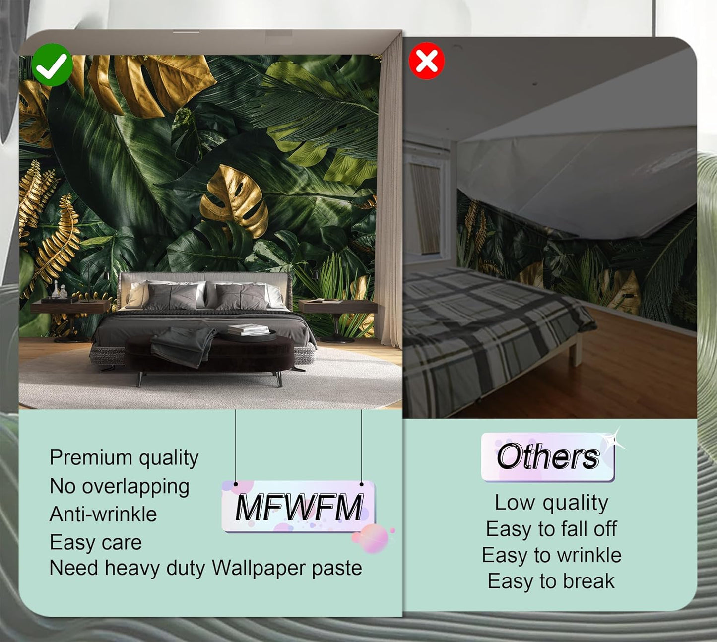 Tropical Wallpaper Jungle Banana Leaf Wall Mural Wallpaper for Living Room (Not Peel n' Stick)