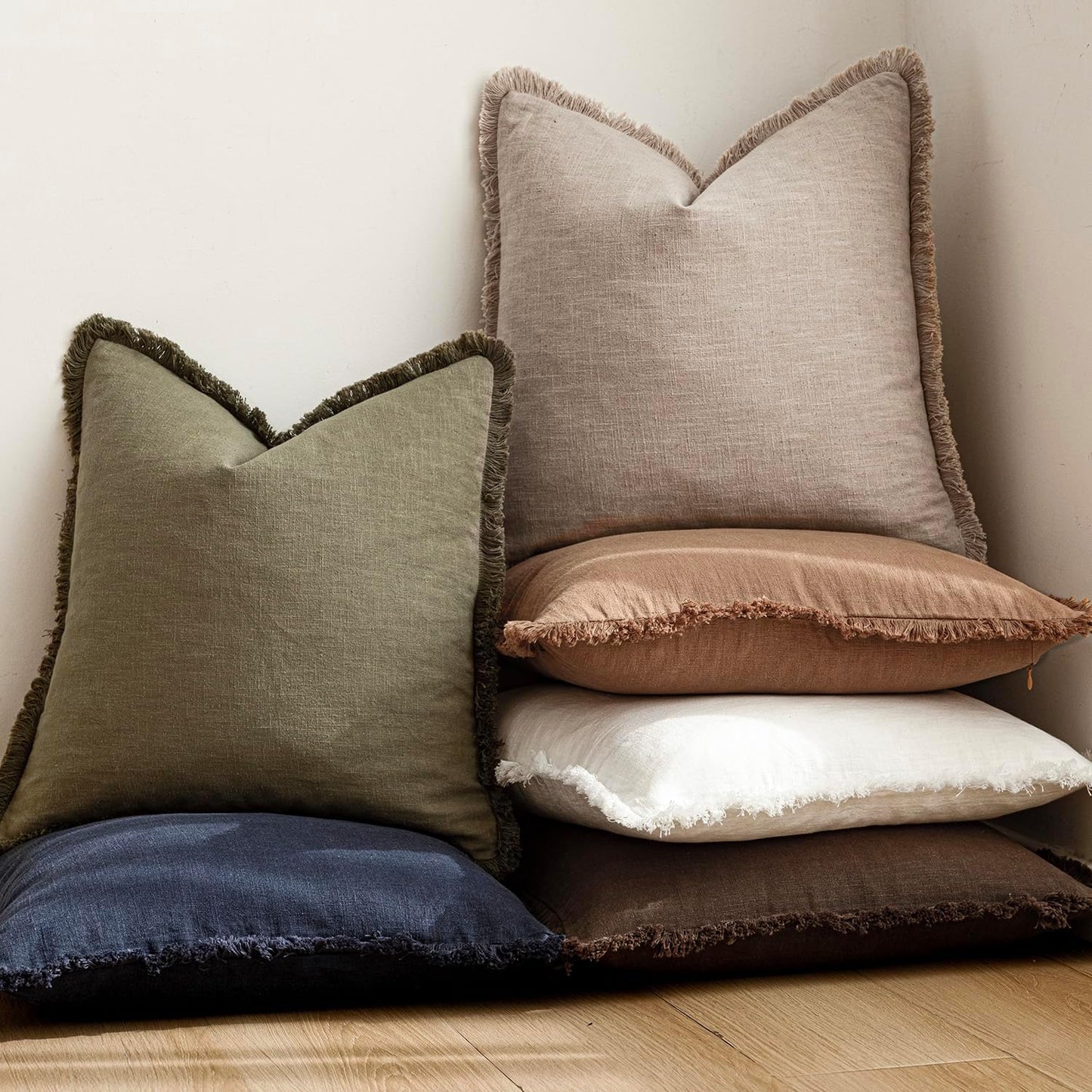 Foindtower Set of 2 Decorative Linen Fringe Lumbar Throw Pillow Covers Farmhouse Cushion Cover with Tassels Accent Pillowcase for Couch Sofa Bed Living Room Home Decor,12×20 Inch,Natural Linen