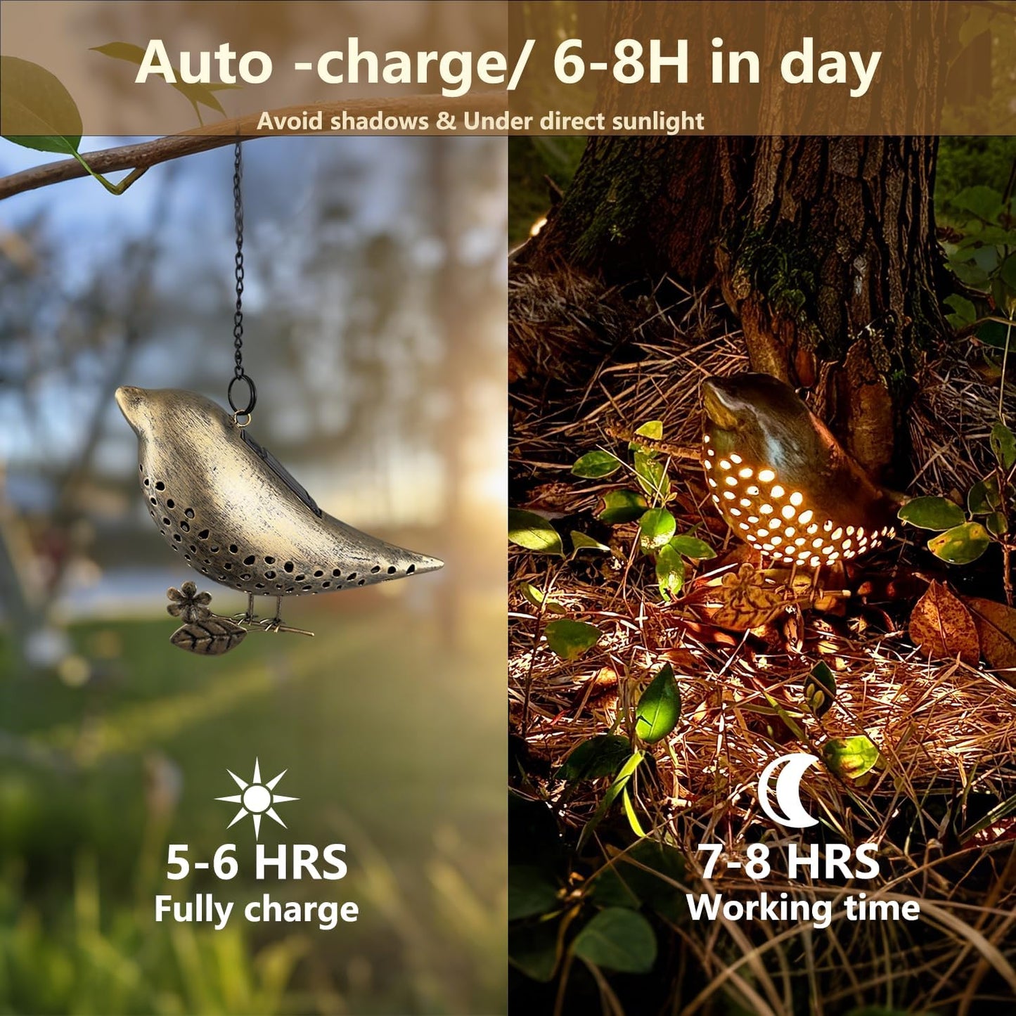 Solar Birds Lights Metal Outdoor Decor,Hanging Wall Decorations Outside Yard Art Garden,Waterproof Lanterns for Patio,Porch,Backyard,Fence,Gifts for Women,Mom