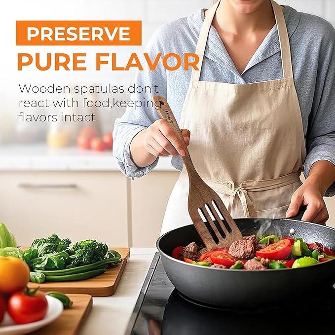 Acacia Wood Spatula Set of 3 - Natural Wooden Cooking Utensils for Nonstick Pans, Scratch-Proof & Heat Resistant, Sturdy & Lightweight Kitchen Tools with Hanging Holes